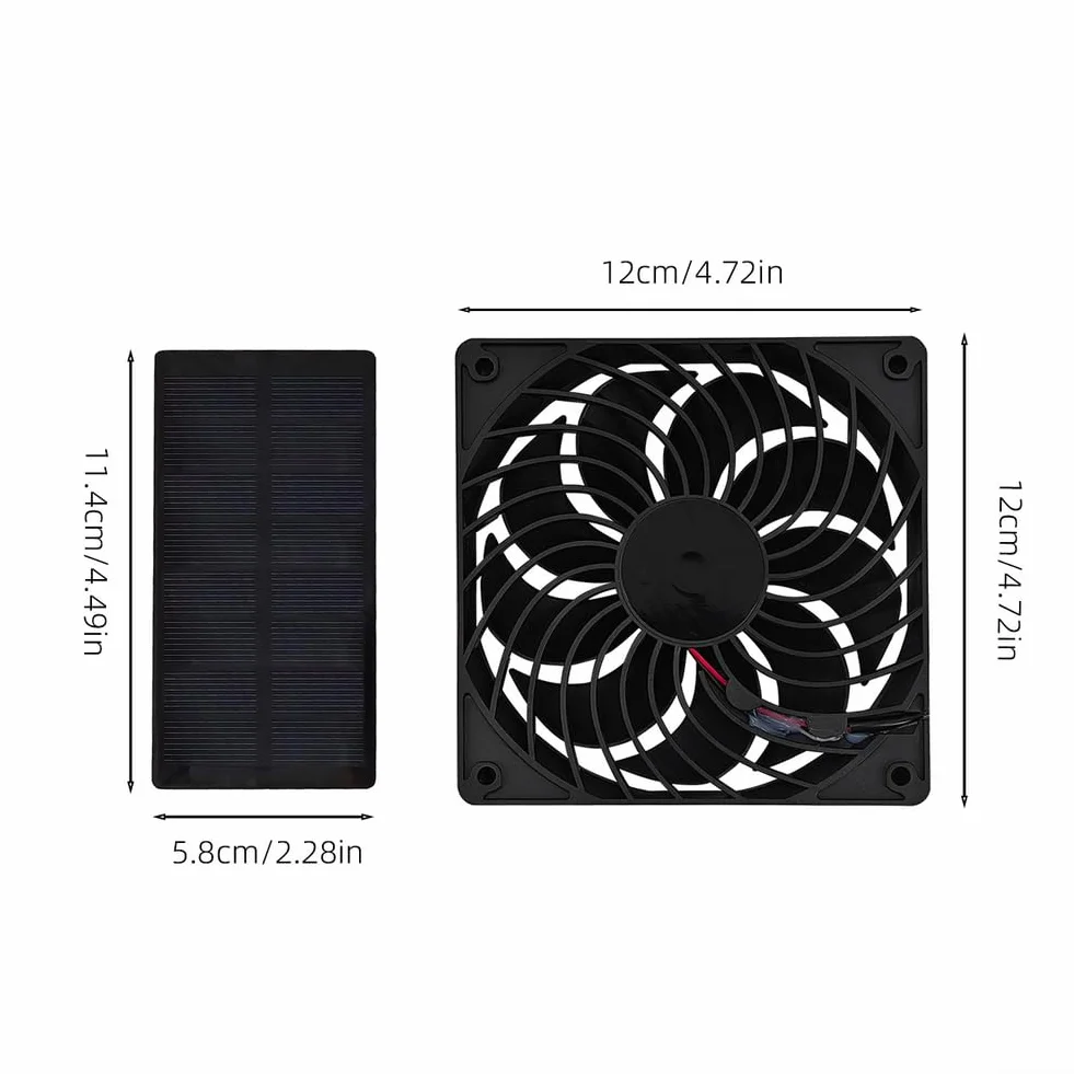 Ventilateur solaire de 120 mm CC - Panneau polycristallin pour la circulation de l'air - Design compact pour serre, terrasse, abri de jardin, camping
