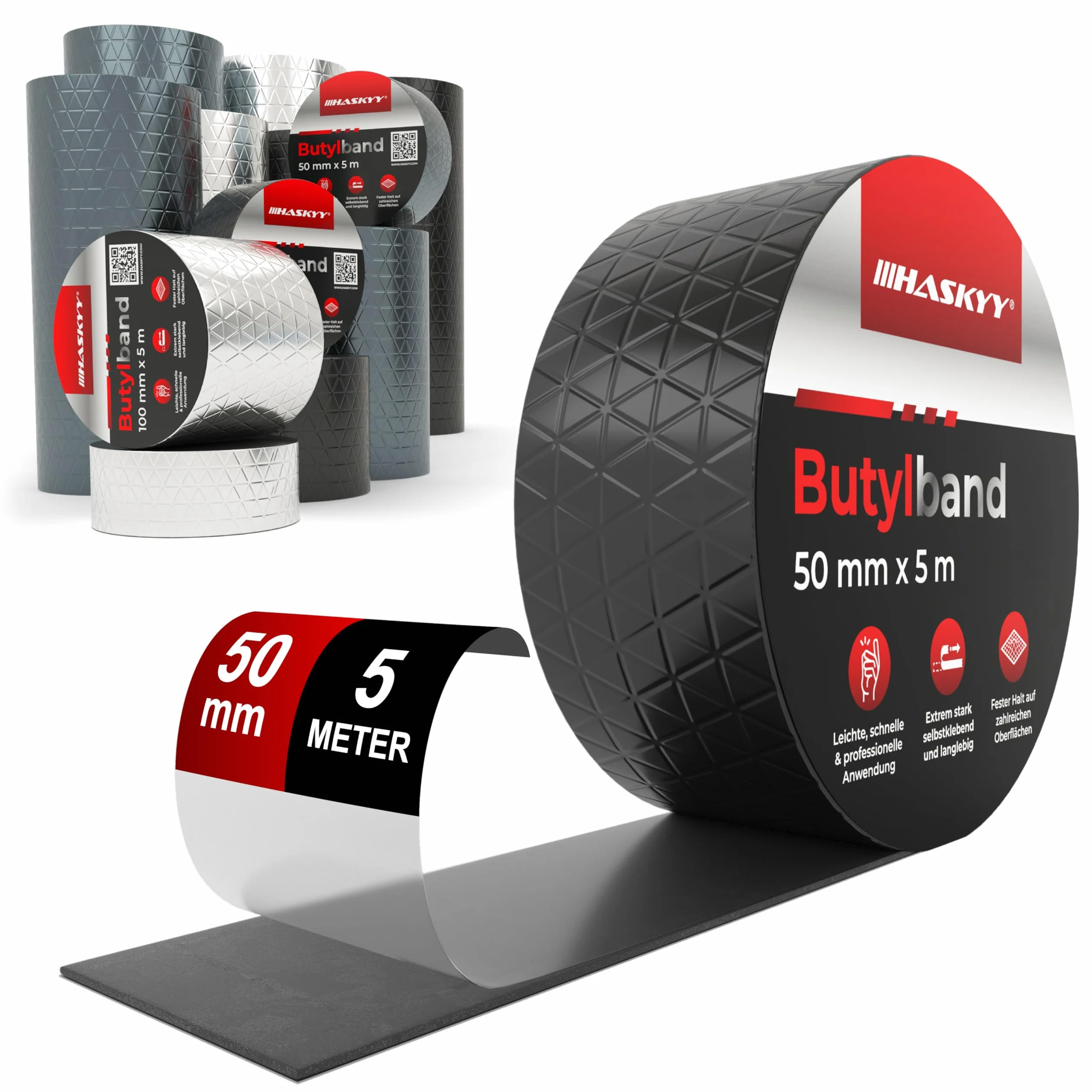 HASKYY Ruban d'étanchéité en butyle 50mm x 5m Adhésif Bande étanche aluminium Imperméable Réparation Noir