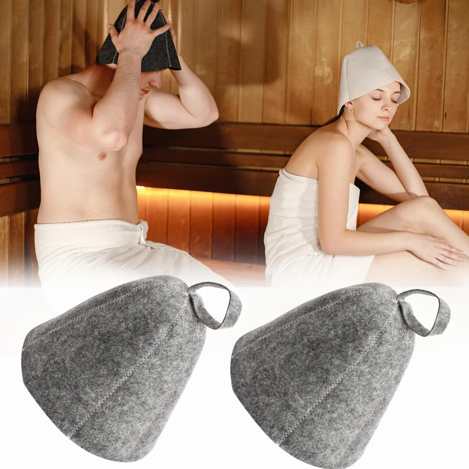 Chapeau Sauna en Feutre 2 Pièces Anti-Chaleur Bonnet de Sauna pour Homme Femme (Gris)
