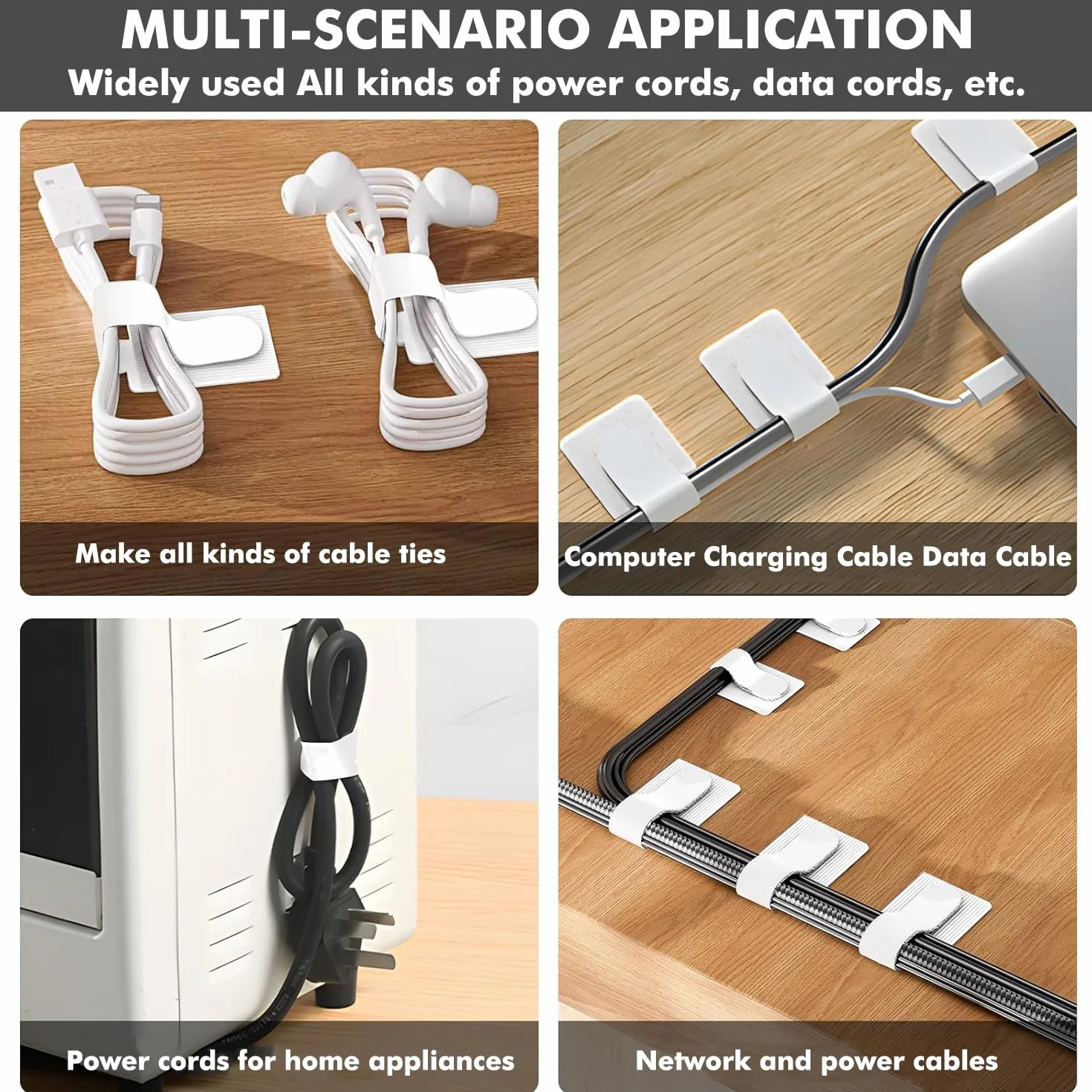 Cable Management 40 pièces organiseur câbles sous le bureau nylon réutilisable autocollant