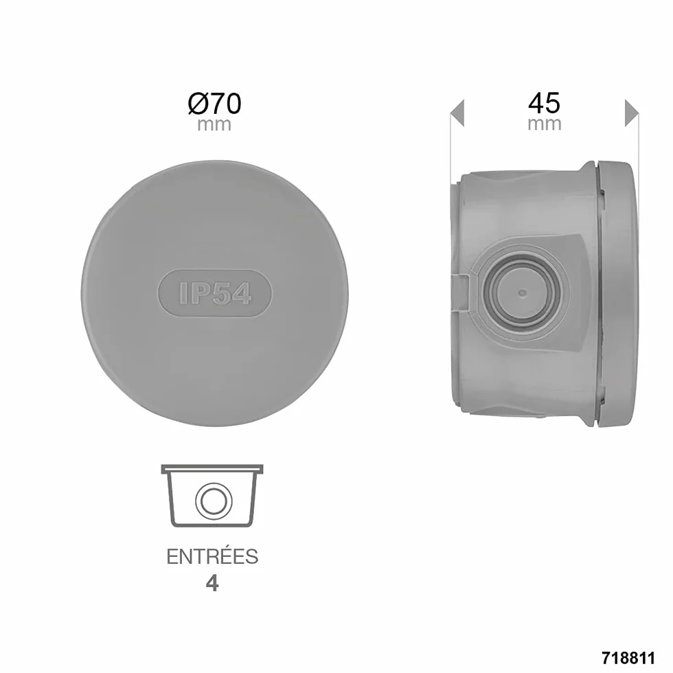 DEBFLEX Boîte Dérivation Etanche IP54 Lot de 3 Grise ⌀70 x 40 mm