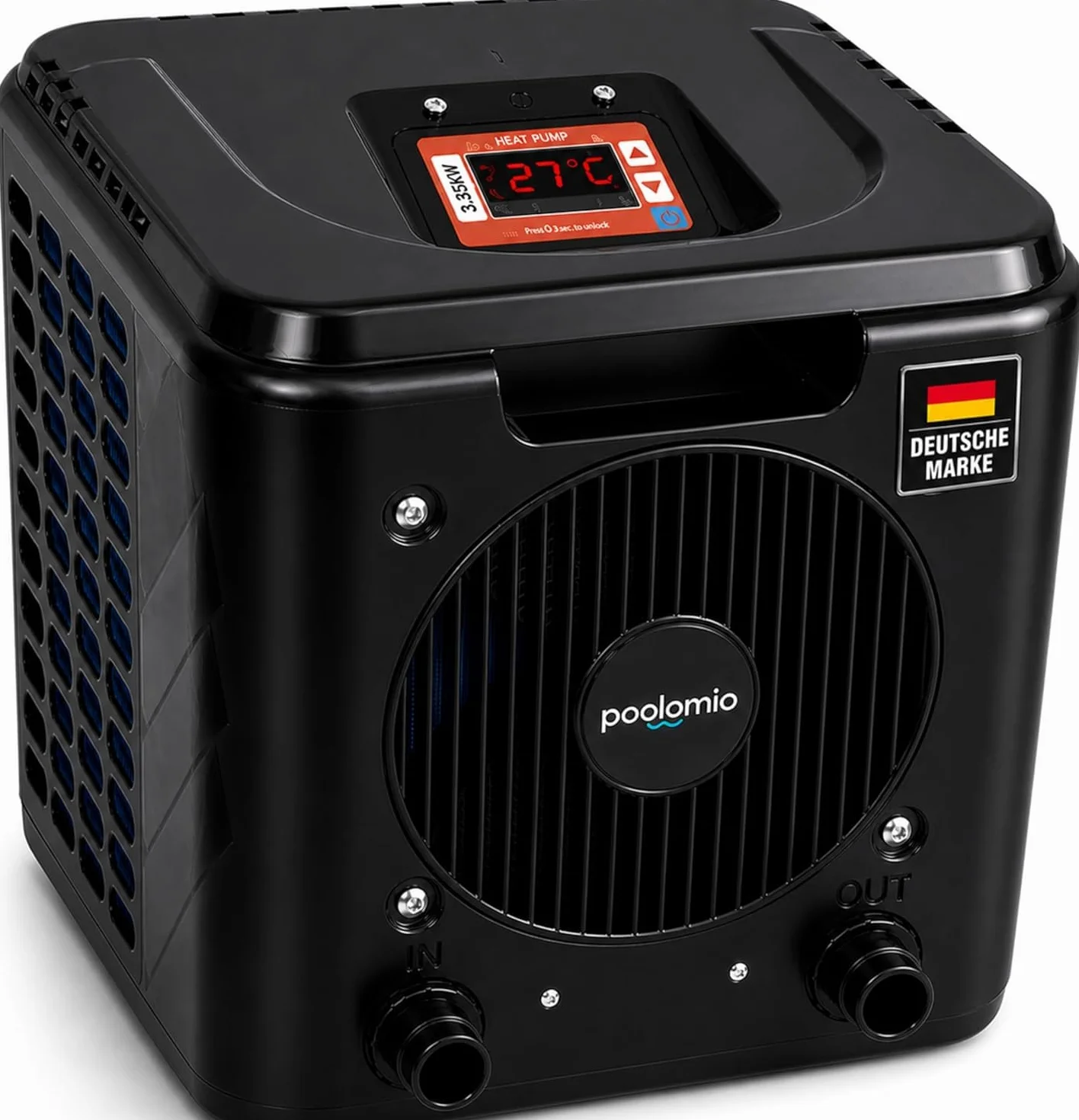 poolomio® Mini Pompe à Chaleur pour Piscine 3,75 KW avec contrôle par Application WiFi - Chauffage Efficace de Piscine COP 4,84 pour piscines Hors-Sol et Petites piscines jusqu'à 15 000 litres