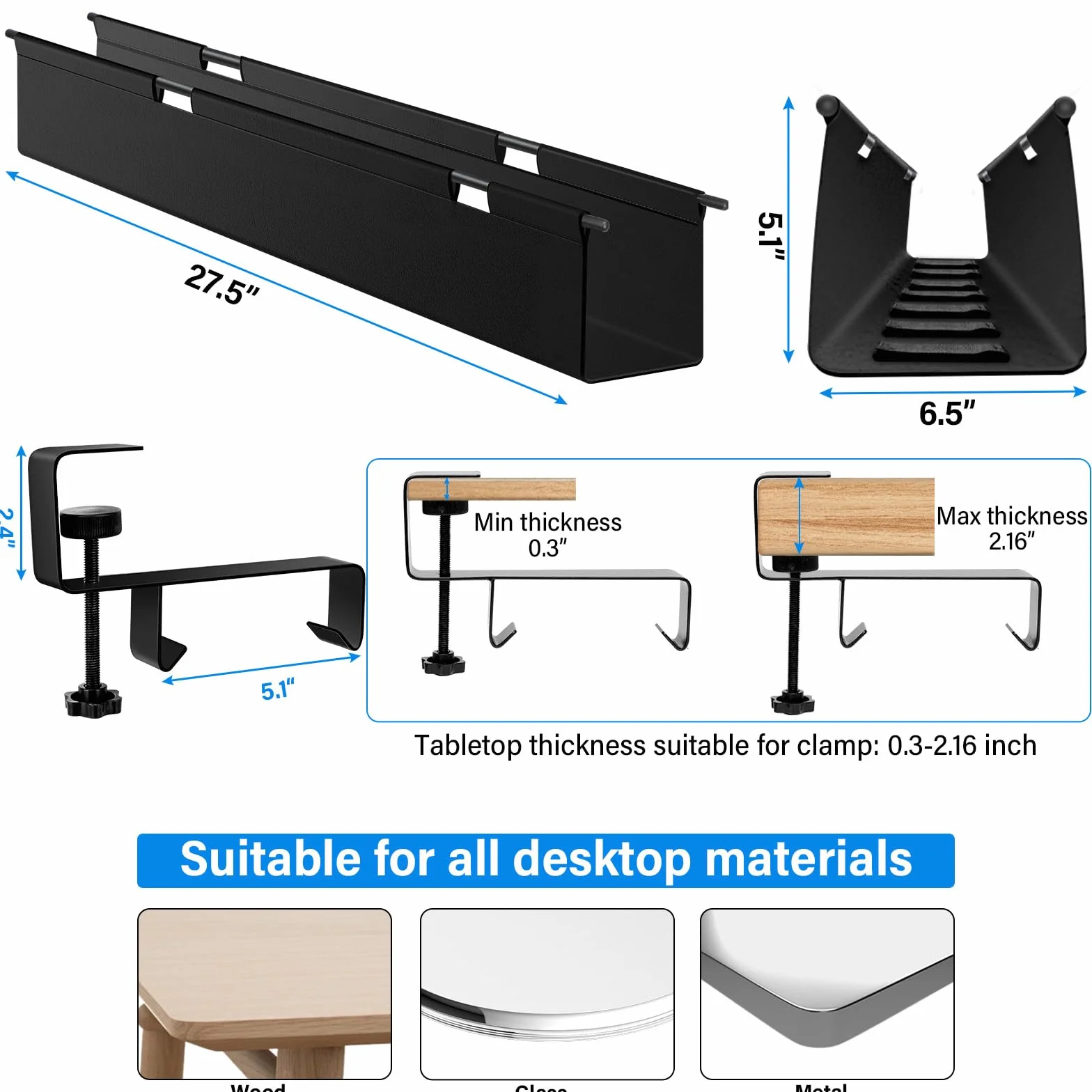 Perçage Gratuit Cable Management Bureau 70cm Table Organiseur Flexible Fixation Imperméable