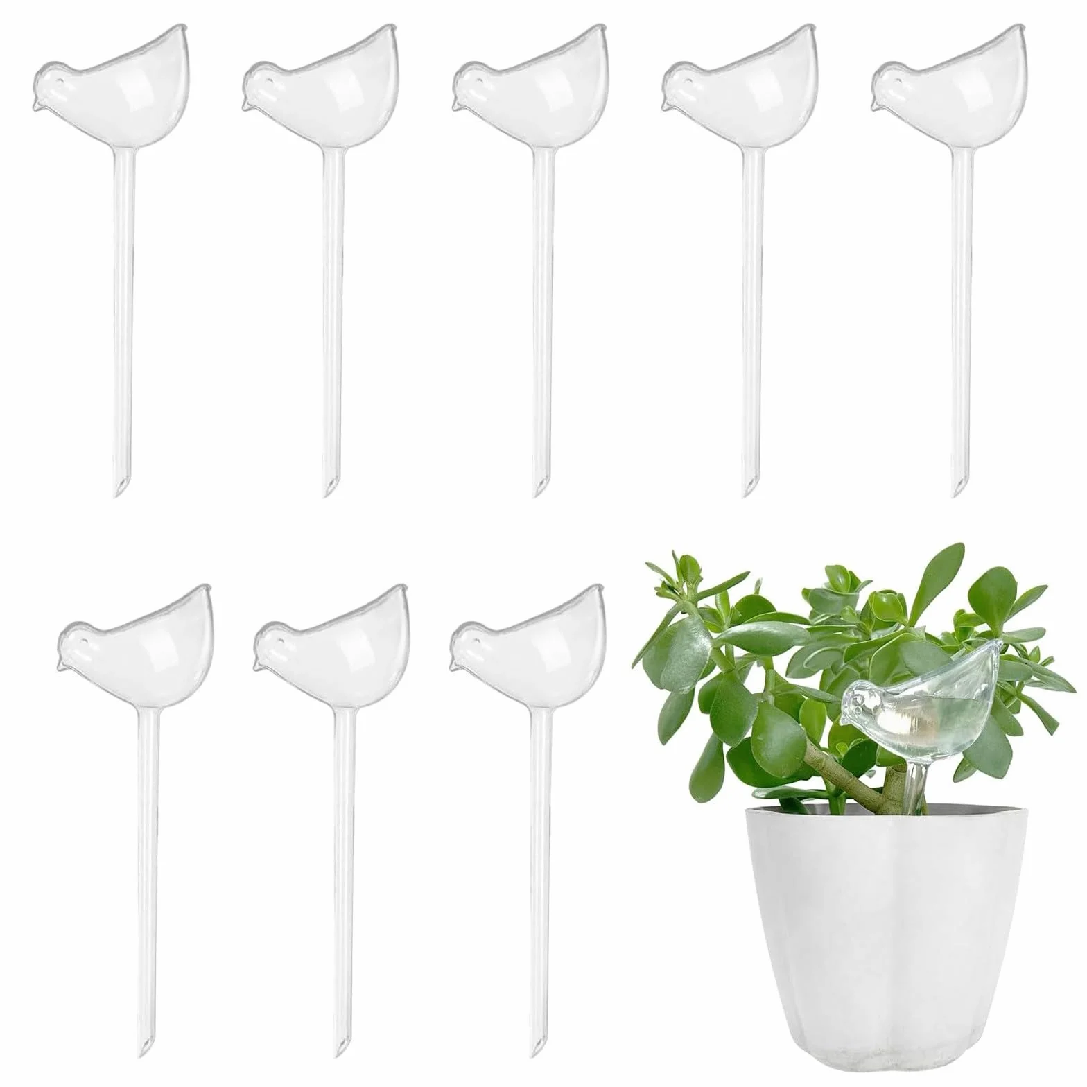 Lot de 8 Goutteurs d'eau pour Plantes, Arroseur pour plantes en forme d'oiseau transparent, Globes d'arrosage automatique en plastique, Ampoules à arrosage automatique pour jardin intérieur extérieur