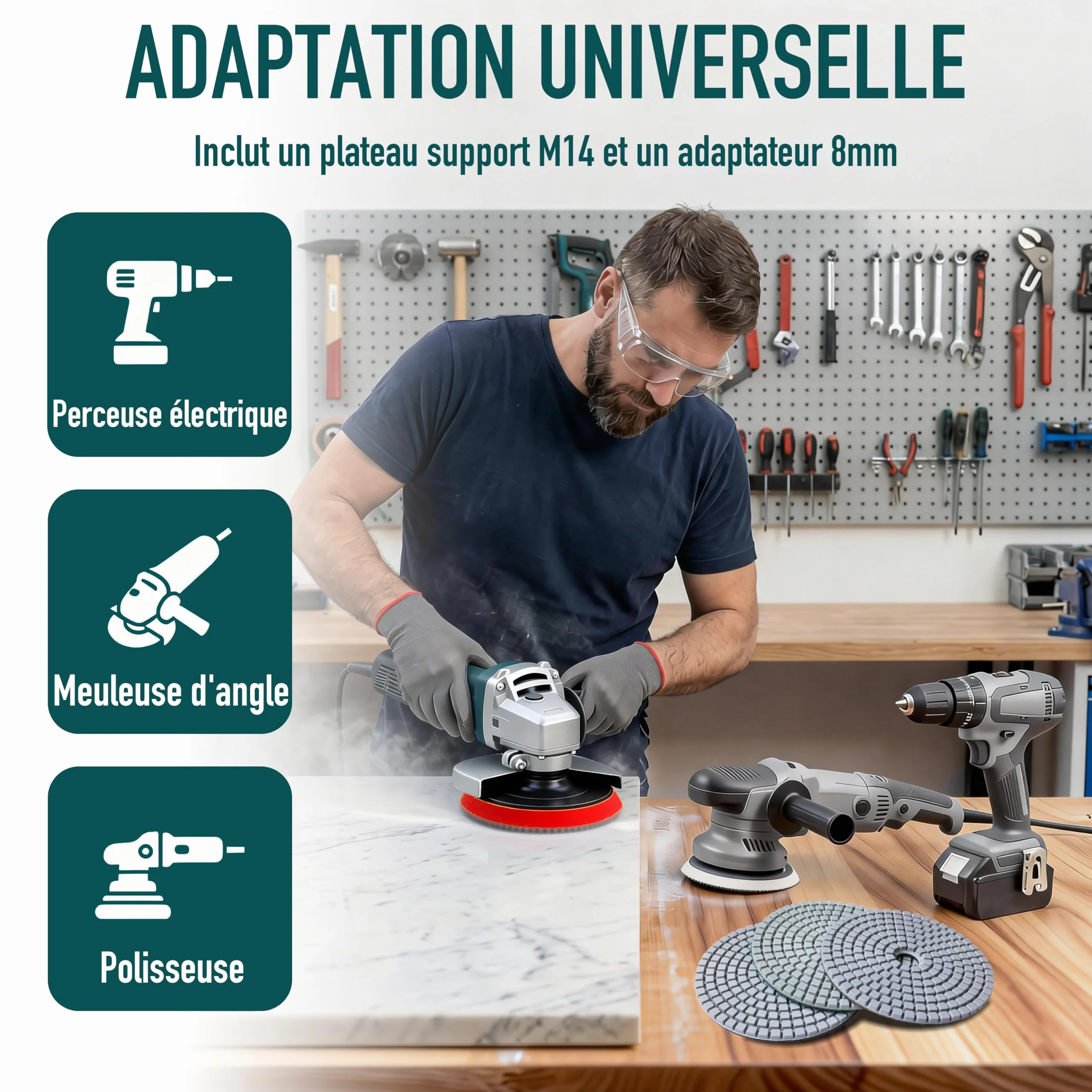 Disques à Polir Diamant 4 Pouces 100mm M14 Grains 50-10000 pour Béton Granit Marbre