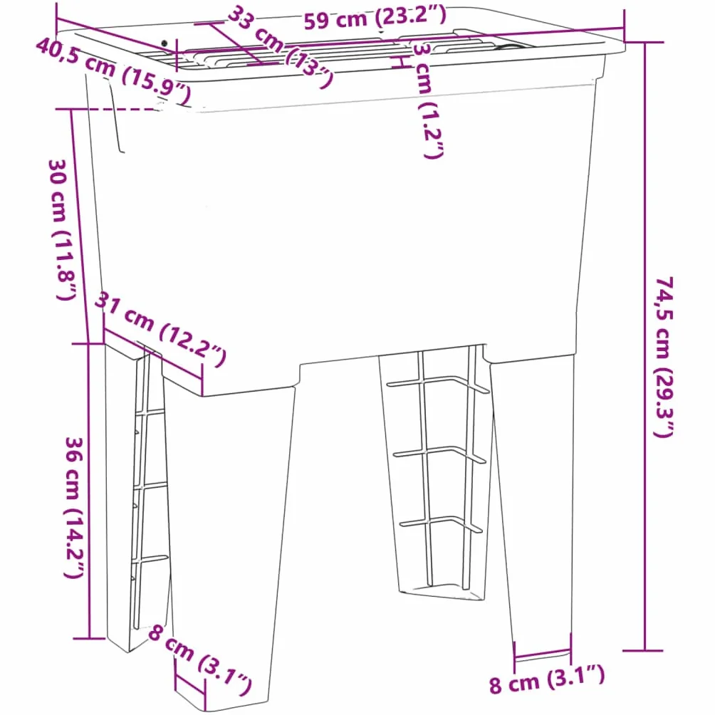 vidaXL Bac à Linge Gris 59x41x75 cm Résine, Évier Utilitaire Autoportant