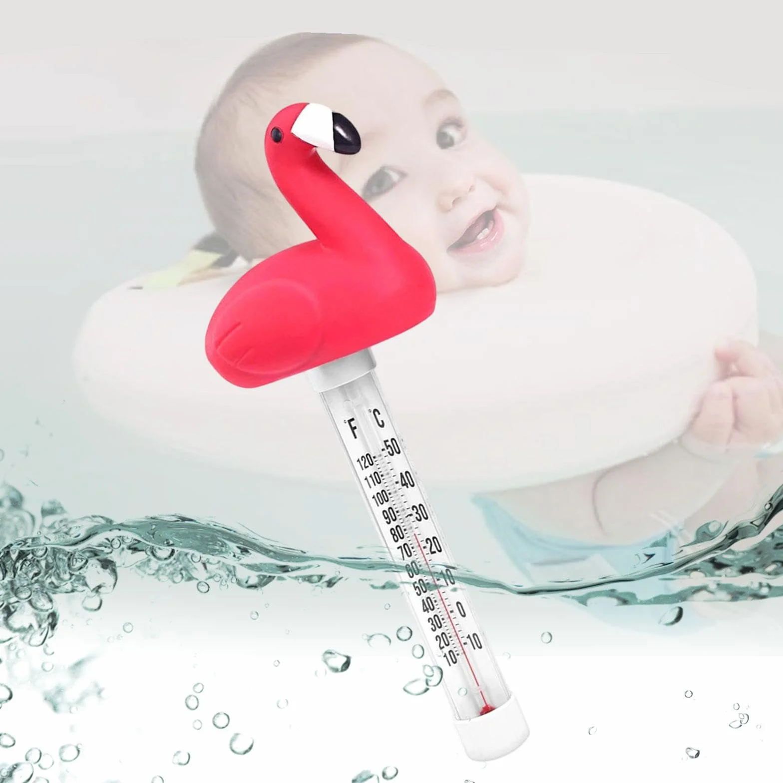 Milageto Thermomètre de Piscine Flottant Décoratif, Flamant Rose, Facile à Lire, pour Bain, Baignoire, Aquarium