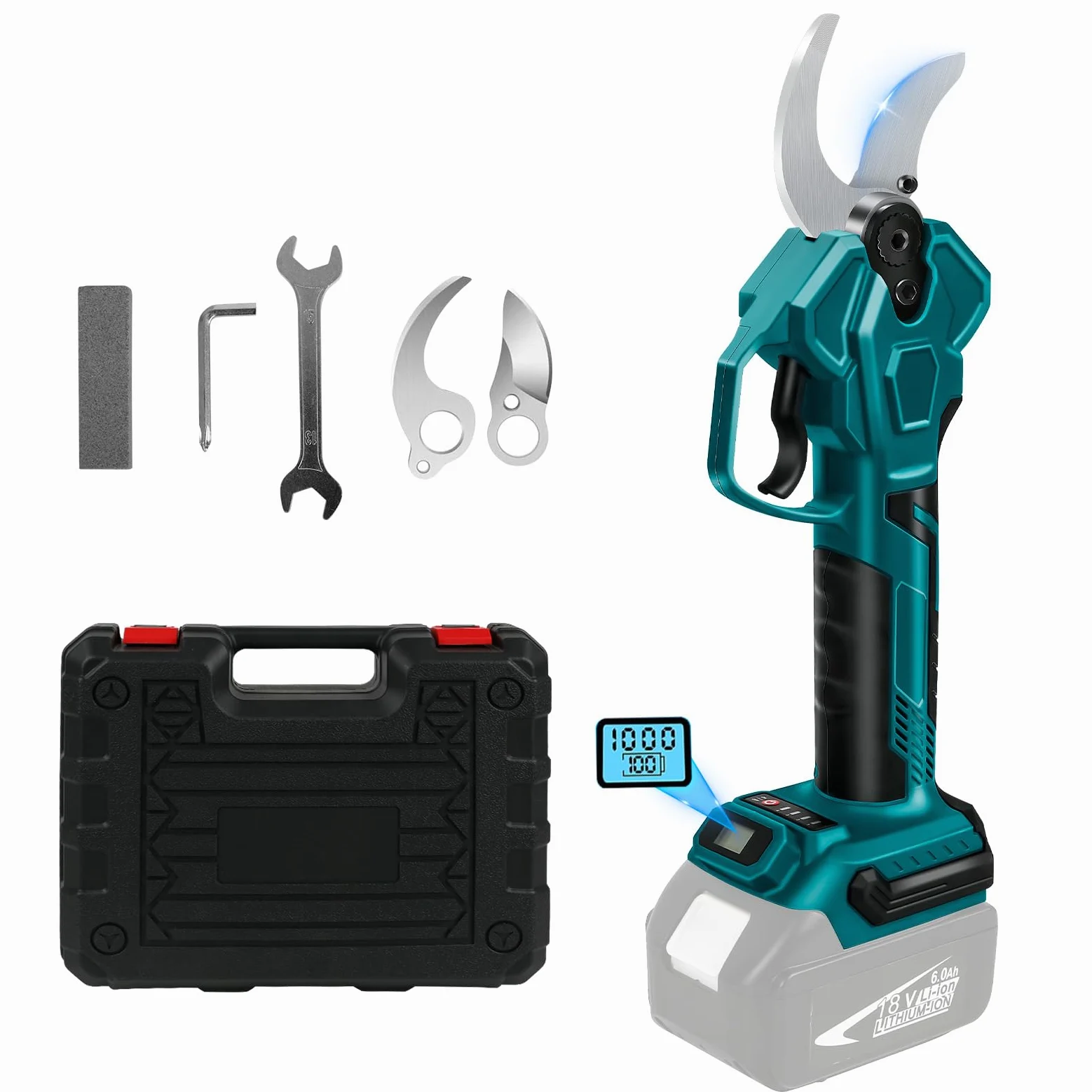 Sécateur Électrique Sans fil Compatible avec Makita 18 V (Sans batterie) ﻿ | 65mm Secateur à batterie Professionnel Secateur de Jardin avec LCD, Moteur Sans Balais pour Jardinage, Vigne, Arbre Fruitier