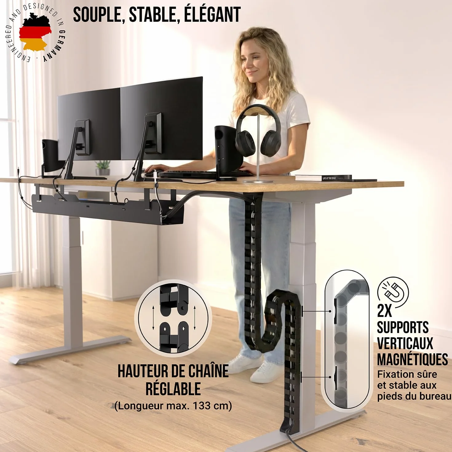 Flexible Chemin de Cable Organisateur Cable sous Bureau (Noir)