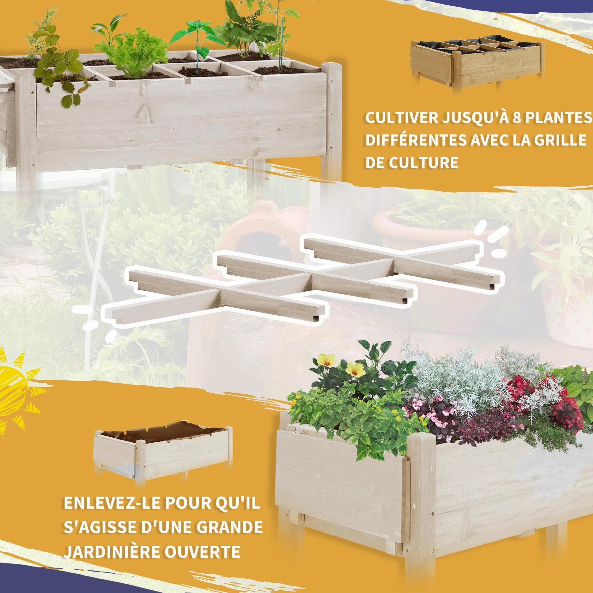 Outsunny Jardinière sur Pied - Potager sur roulettes - étagère, Tablette Rabattable, Inserts d'irrigation, Feutre de Drainage Inclus - Bois Sapin pré-huilé dim. 123L x 54l x 87H cm
