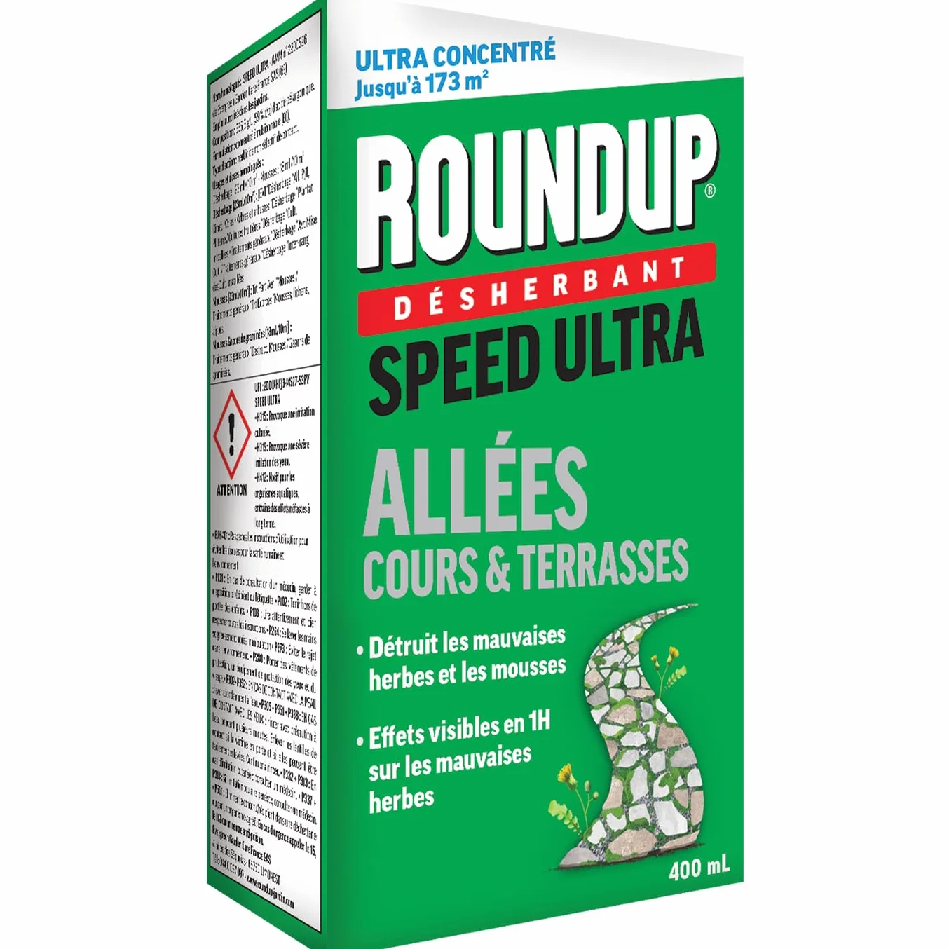 ROUNDUP Désherbant Concentré 2-en-1 Mauvaises Herbes & Mousses 400ml