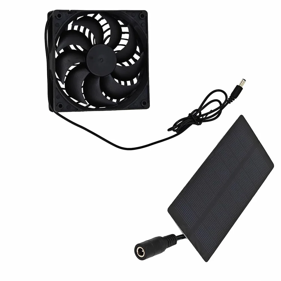 Ventilateur solaire de 120 mm CC - Panneau polycristallin pour la circulation de l'air - Design compact pour serre, terrasse, abri de jardin, camping