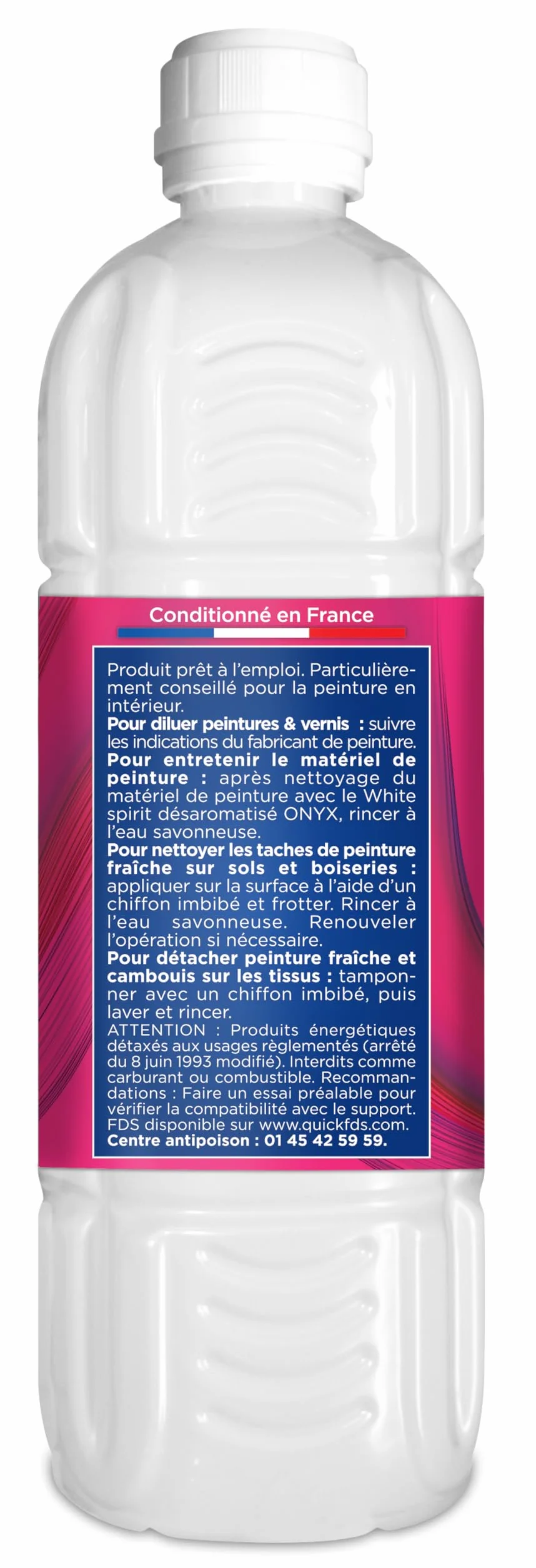 White Spirit Désaromatisé Solvant Diluant Peintures Vernis Nettoyant Décapant 1L