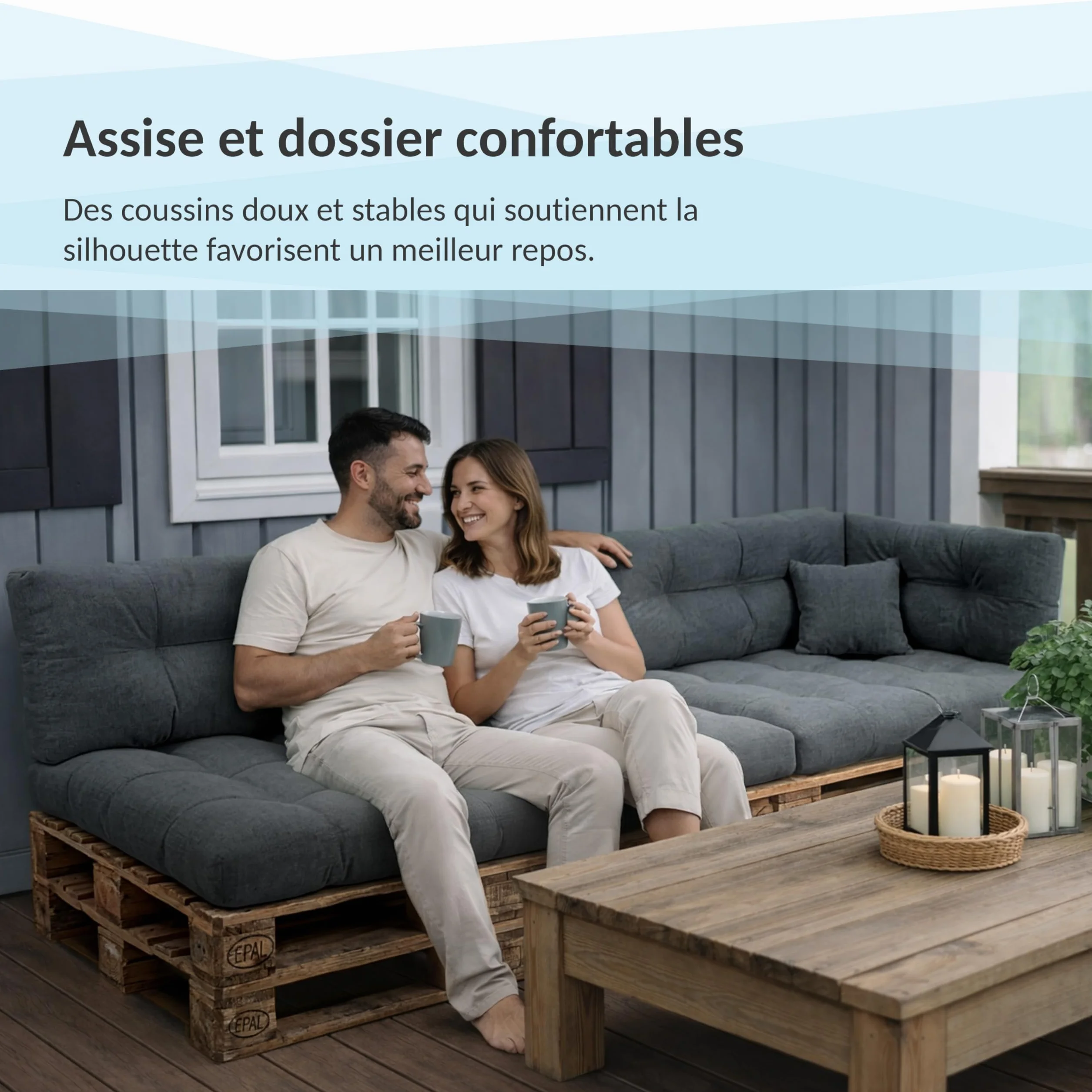 Coussins Matelassé pour Palettes Euro 120x60cm Assise Dossier Mousse Formée à Froid Vert foncé