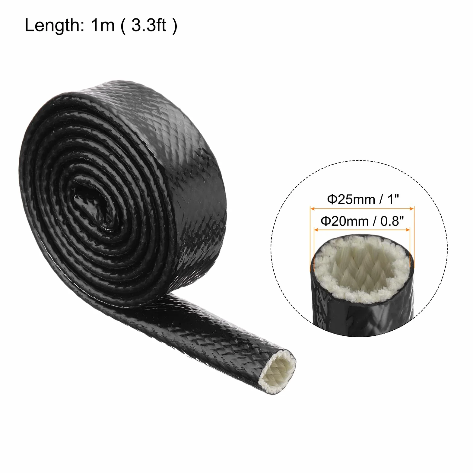 Gaine de Protection Thermique en Fibre de Verre Revêtue de Silicone 0,8" ID 3,3ft Noir