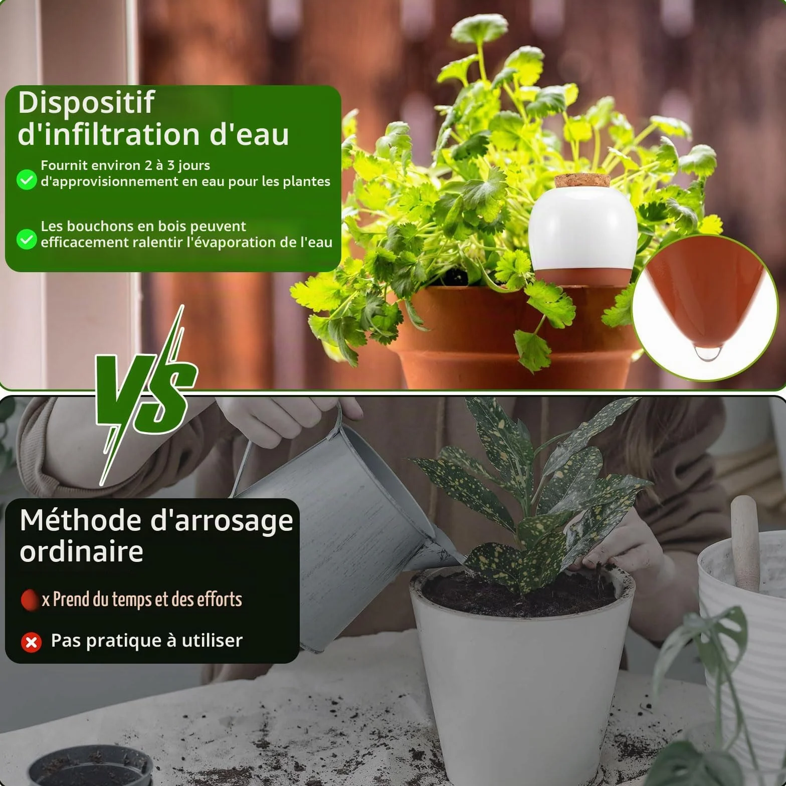 Lot de 4 globes d'arrosage pour plantes en terre cuite - 320 ml - À libération lente - Pour l'intérieur et l'extérieur - 8,2 x 8,2 x 14,23 cm