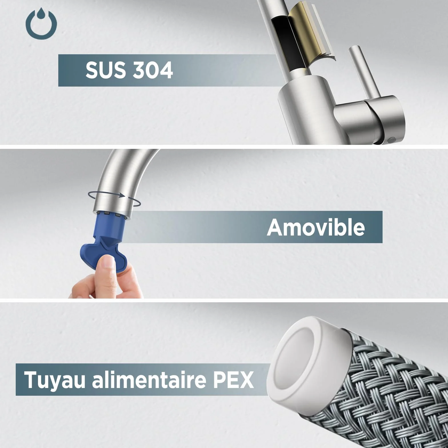 FORIOUS Robinet Cuisine Mitigeur pivotant 360° monocommande L 1 trou