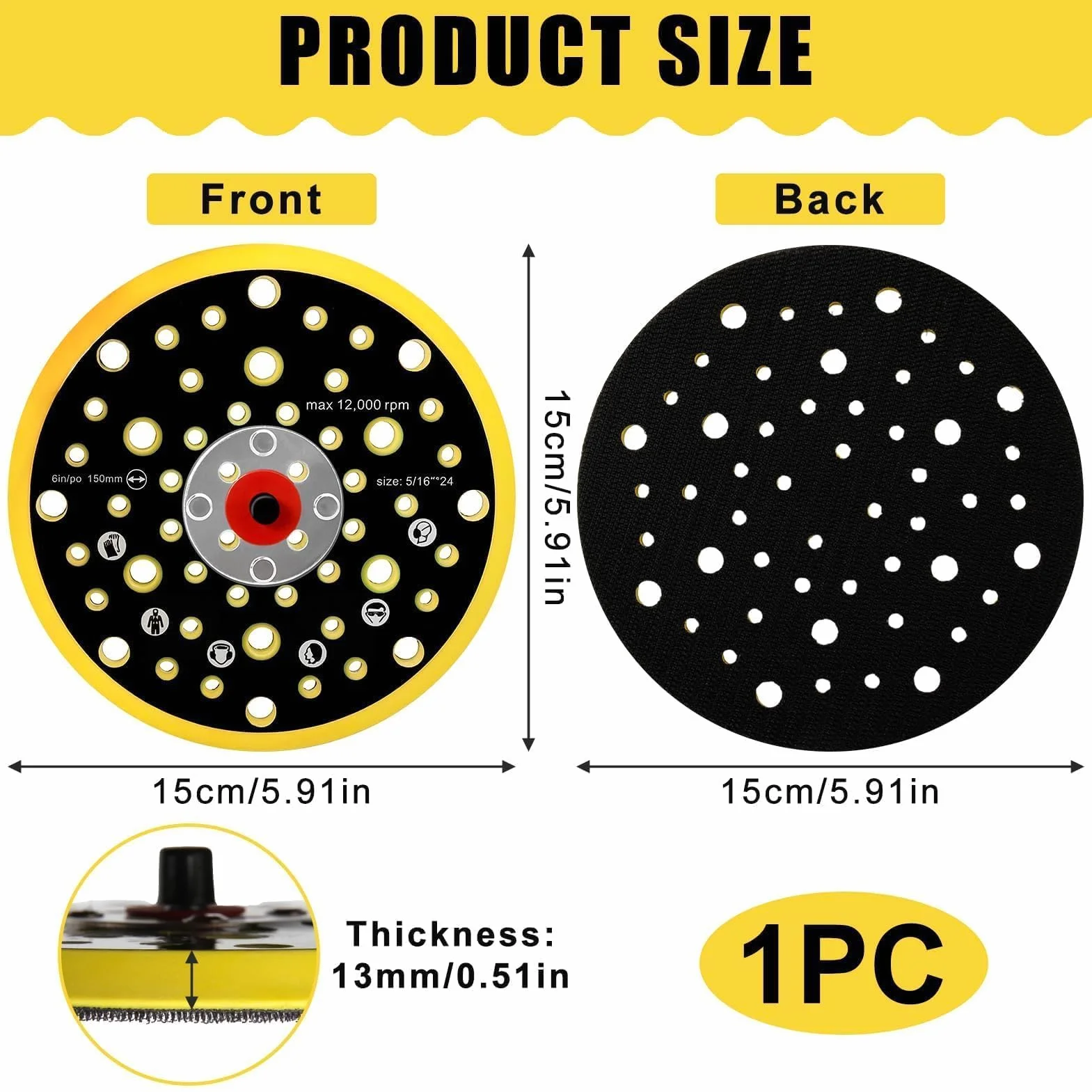 Plateau Ponceuse 52 Trous 150mm 6 Pouces pour Mirka CEROS DEROS Filetage 5/16 pouces