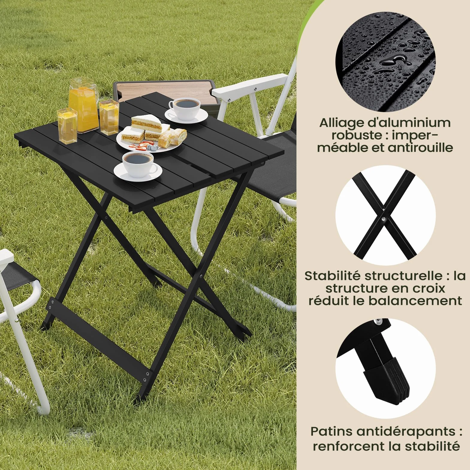 WOLTU Table de Camping en Aluminium Pliante 50,5x47x59,5cm Noir