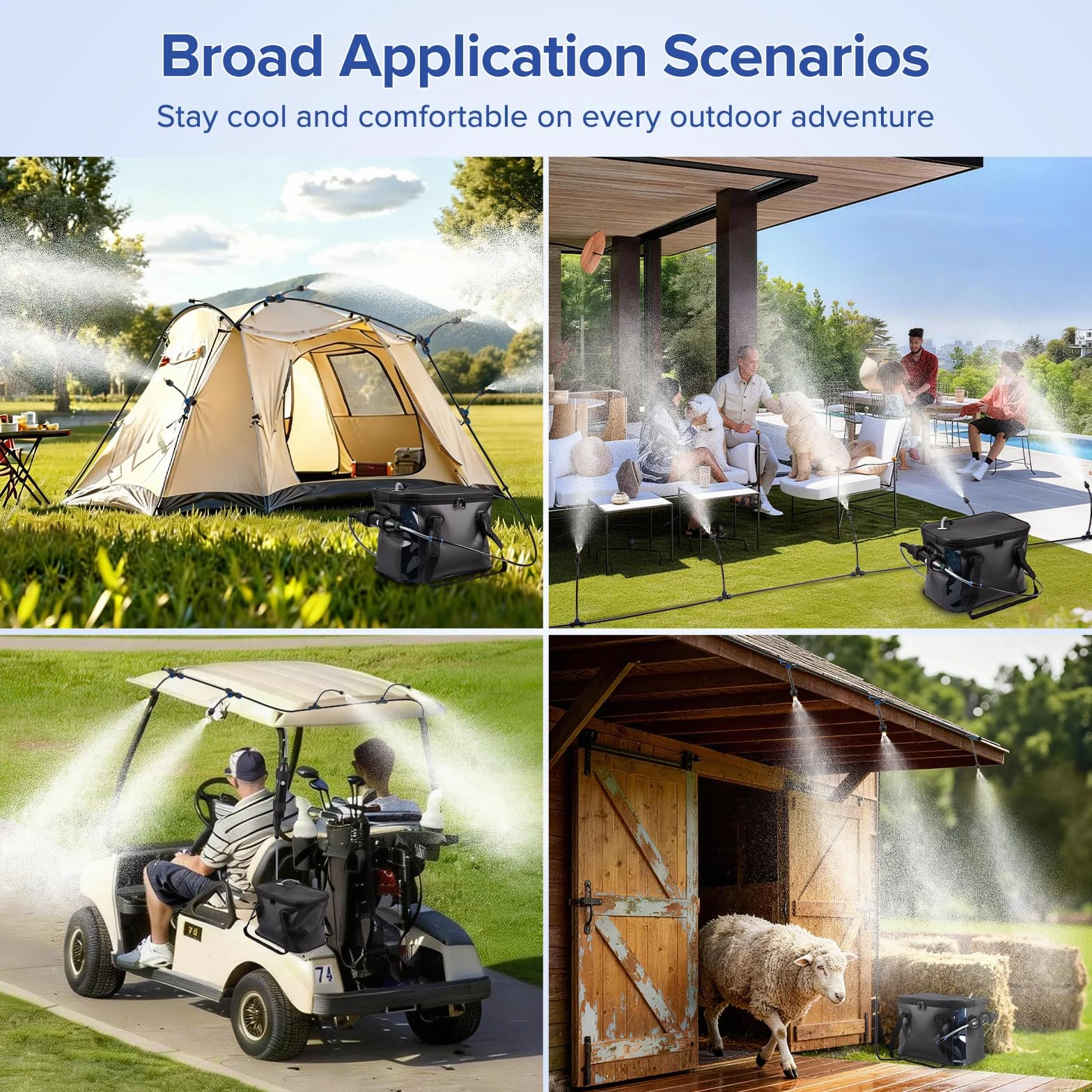 Brumisateur portable 7,9 m terrasse extérieure – Système brumisation avec pompe 4500 mAh, seau 20 L, 8 buses