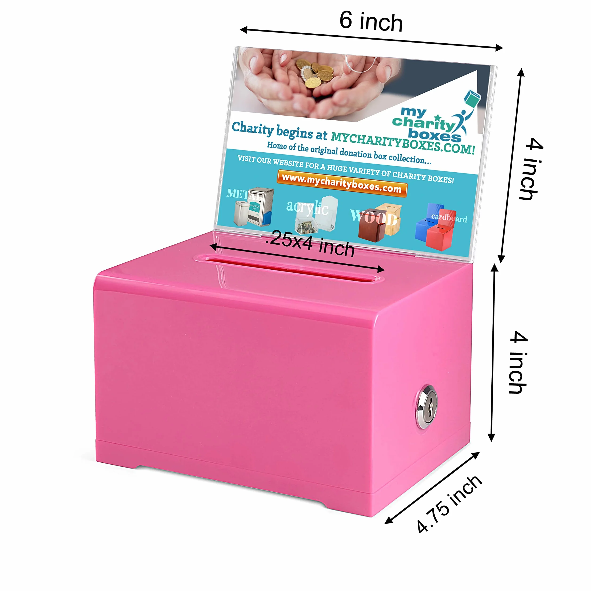 MCB Urne acrylique avec serrure pour dons et suggestions – Boîte sécurisée rose