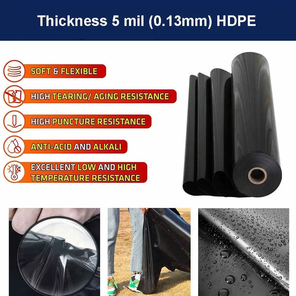 Bâche de Bassin HDEP Noir Imperméable Liner pour Bassin koï 4x7m