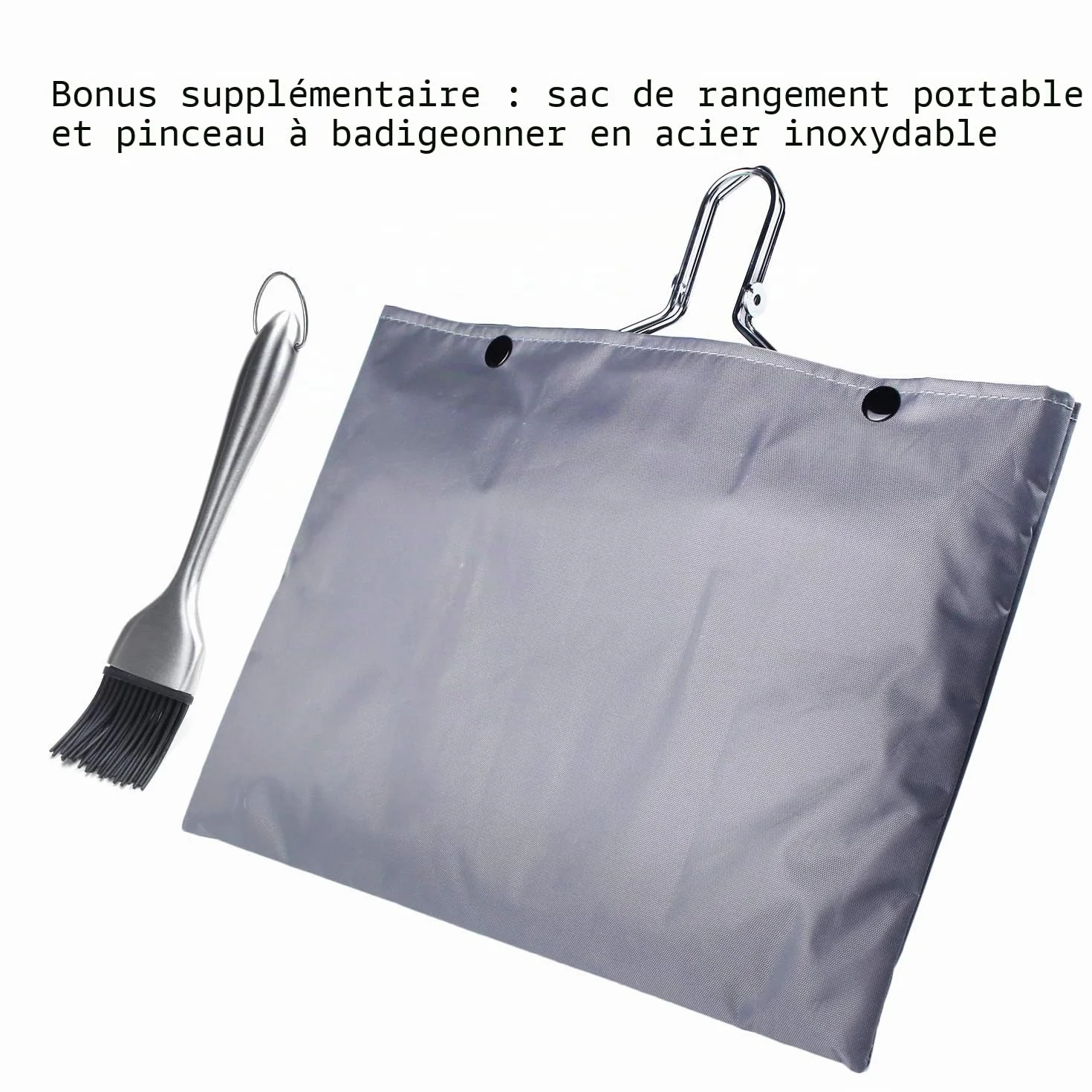 Panier Grille Barbecue Pliable Acier Inoxydable Cuisson Poissons Légumes Crevettes Poignée Amovible Brosse Badigeonner Sac Rangement