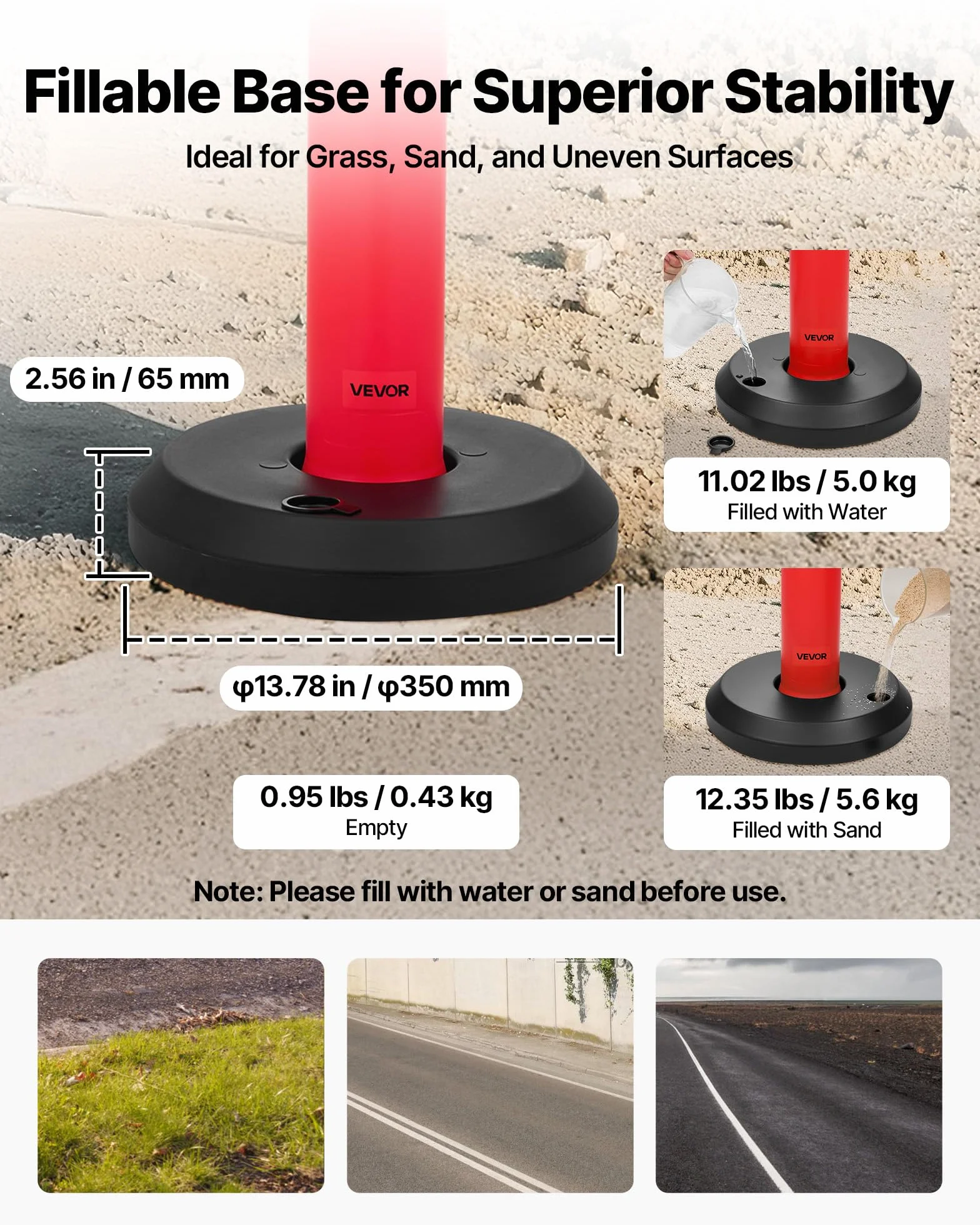 VEVOR Poteau de Signalisation 114 cm 6PCs Balise Délimitation Base Remplissable Bandes Réfléchissantes