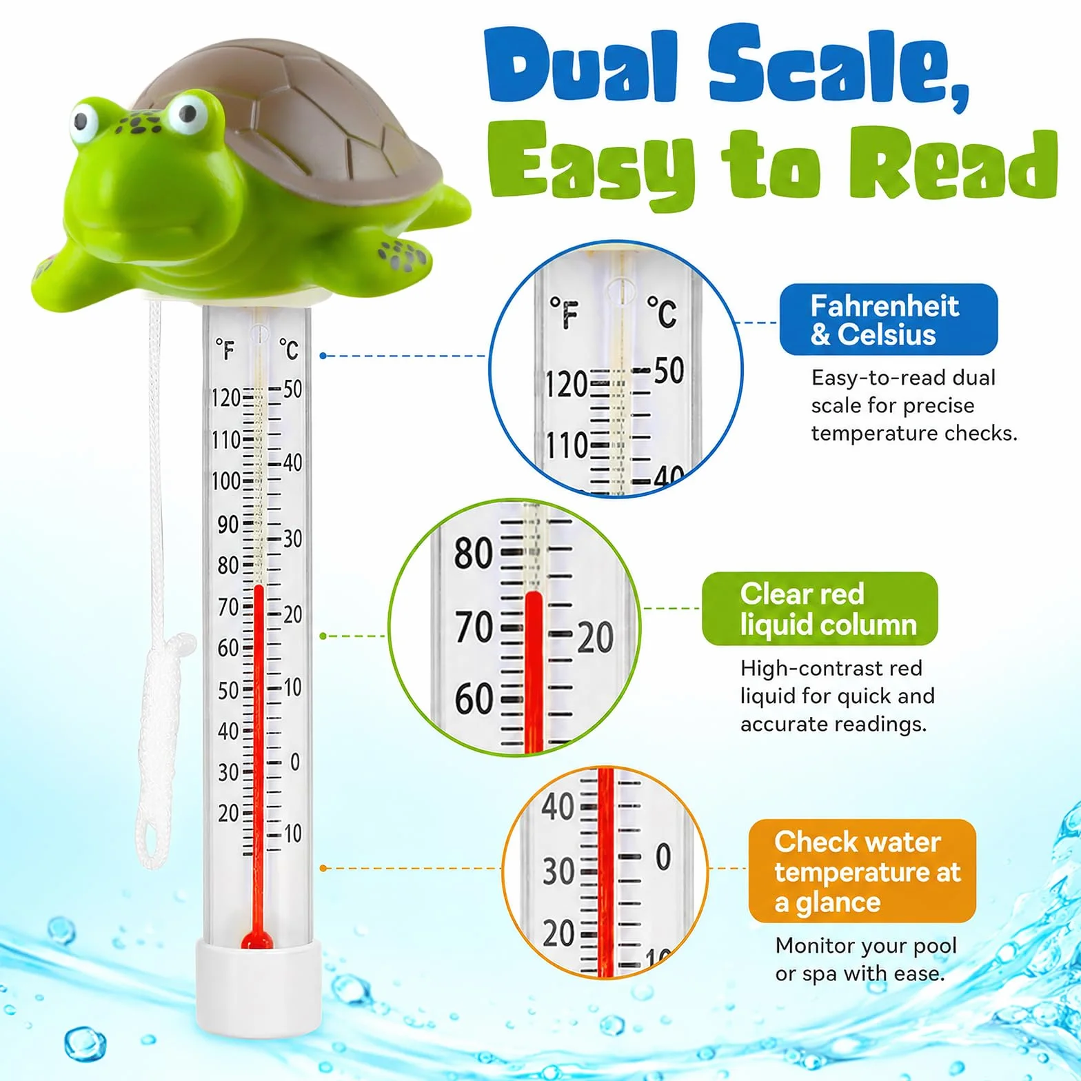 Thermomètre Piscine Flottant Cartoon Double Échelle °C/°F -10 à 50°C 20 cm