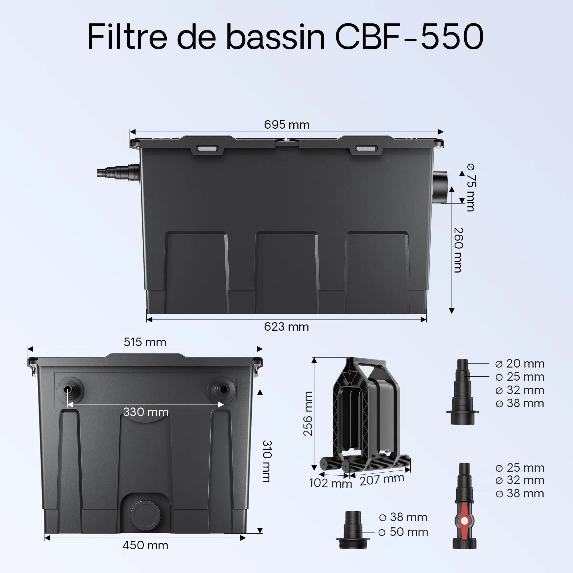 SunSun CBF-550 Filtre de bassin 60000L Biologique NEO10000 Pompe 10000l/h 80W CUV-236 Lampe UV 36W Clarificateur