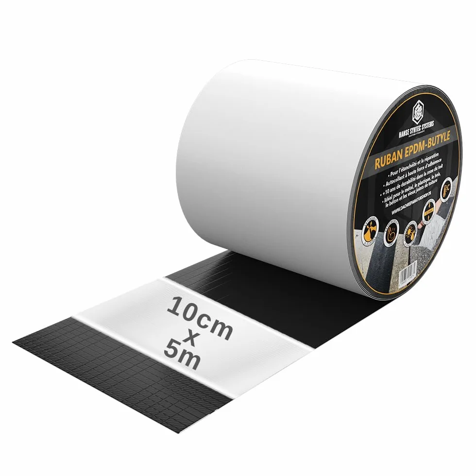 Ruban Butyle EPDM Étanchéité 10cm x 5m – Bande Adhésive Étanche Extérieur pour Réparations sur PVC, Bois, Métal, Béton