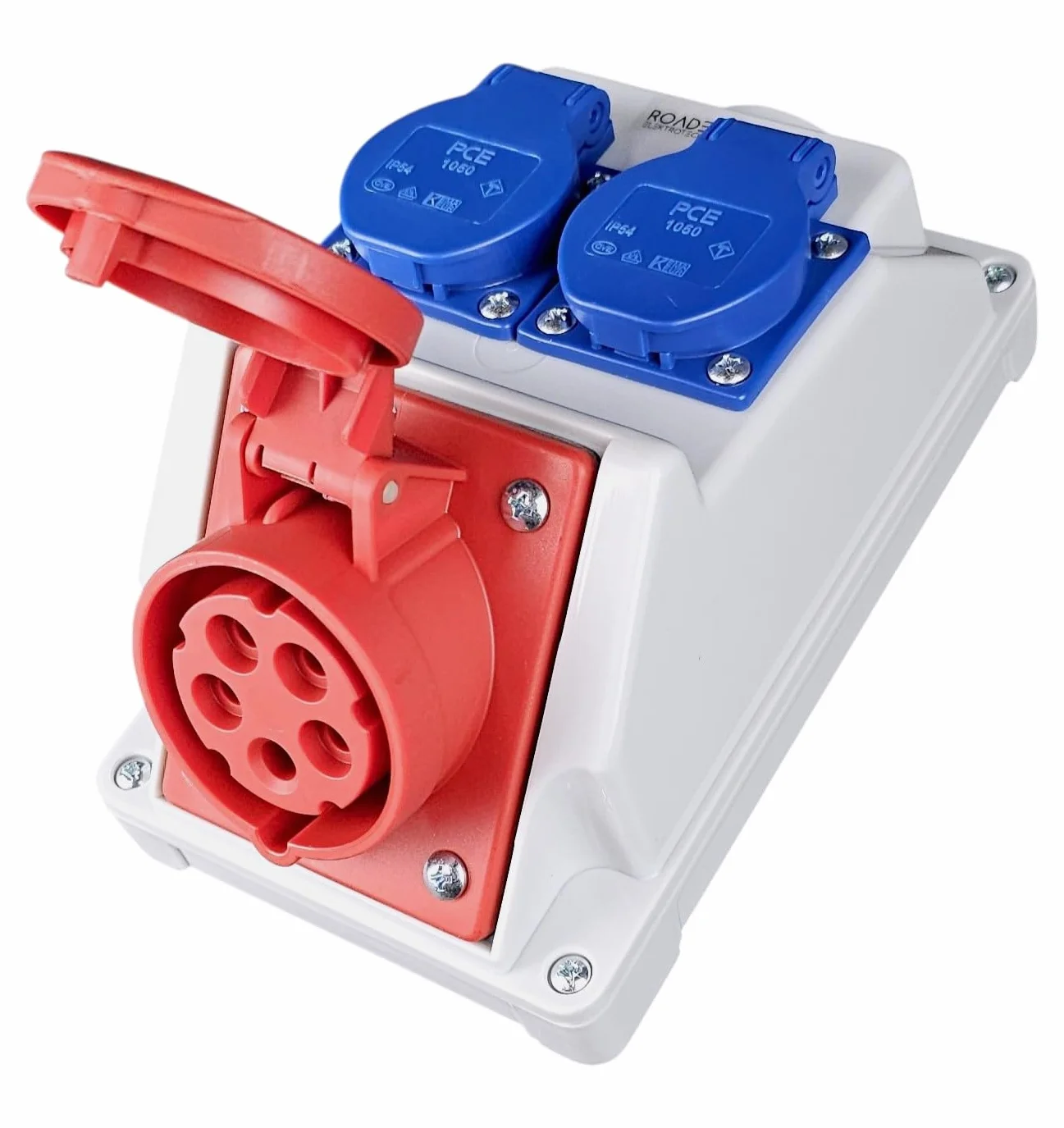 RoadEu Prise Murale Combinée IP44 1x CEE 16A 5P 400V + 2x Prises 230V Répartiteur de Courant