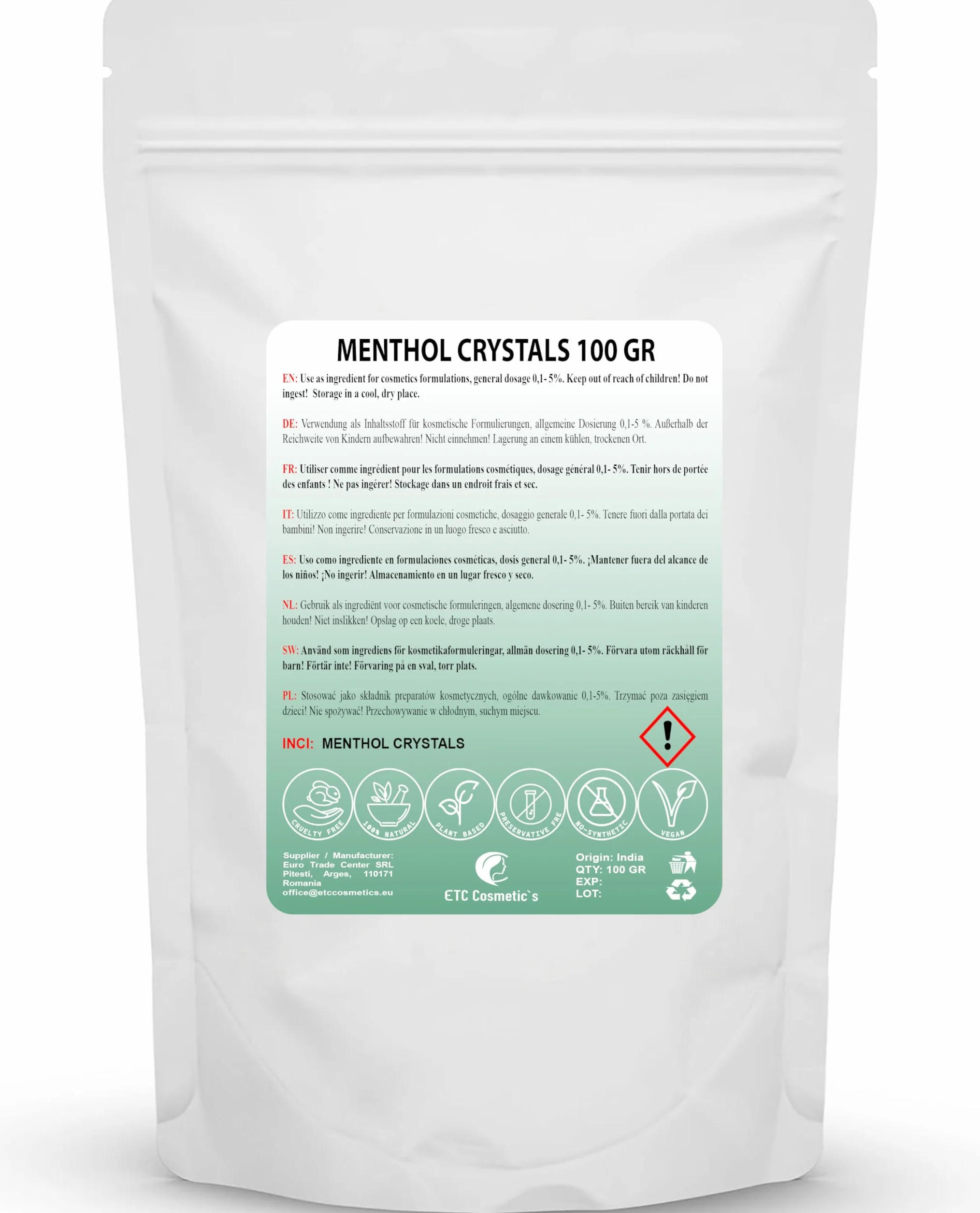 Cristaux de Menthol 100gr Menthe 100% Naturelle Rafraîchissant Cosmétique Sauna Infusion