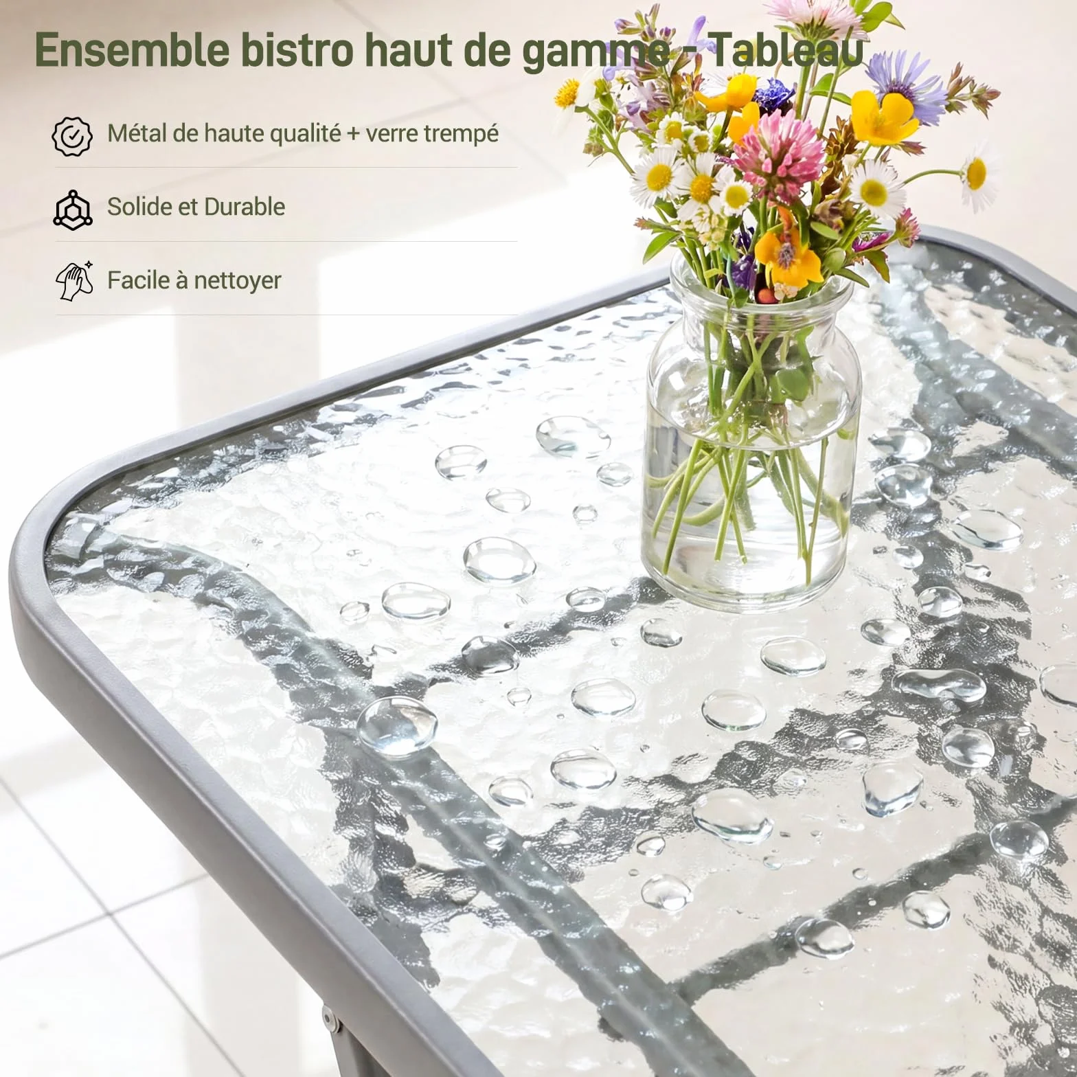 LIFERUN Ensemble Bistrot de Jardin 3 Pièces Pliantes, Table et 2 Chaises, Tissu Textilène, Gris