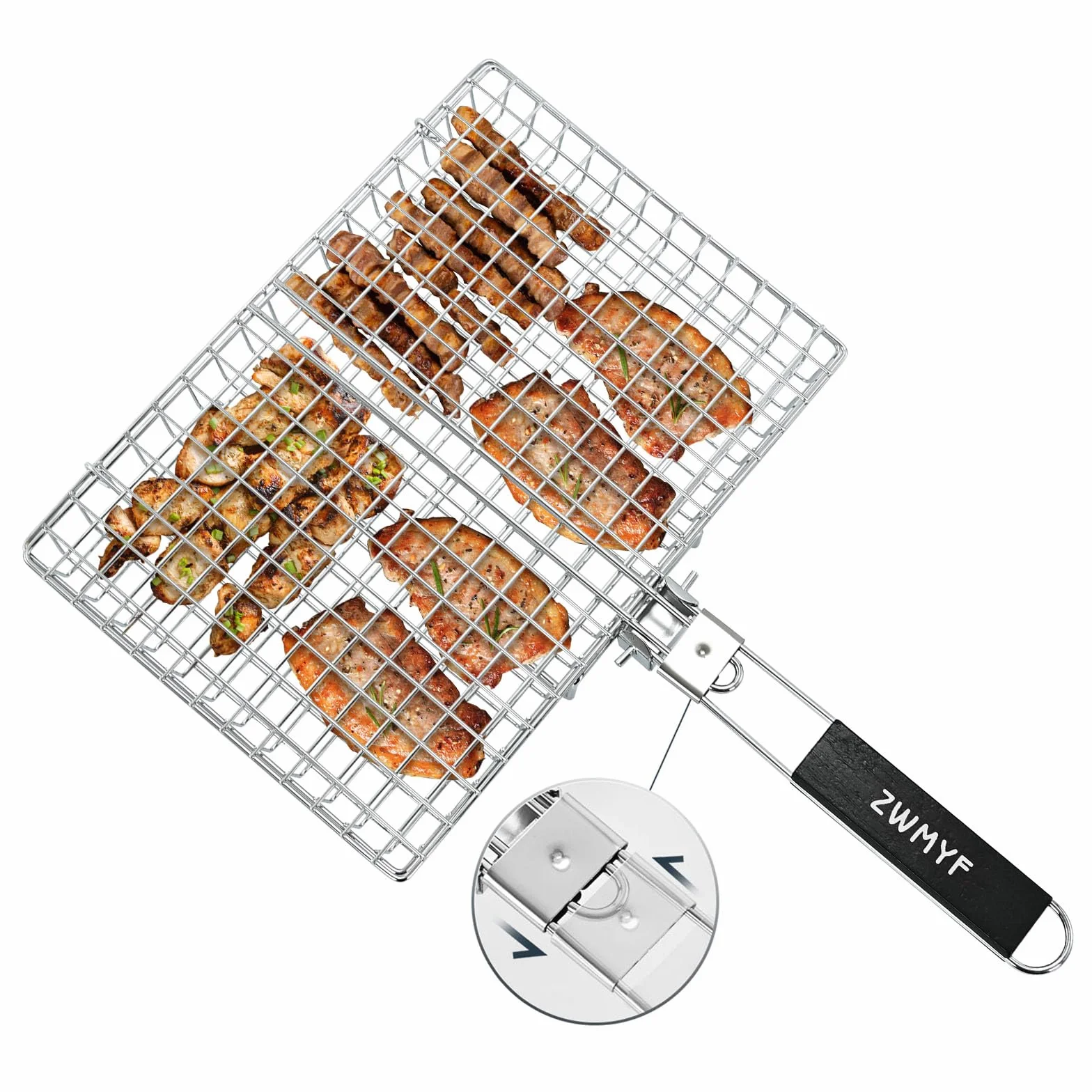 Panier de barbecue en acier inoxydable pliable et portable avec poignée amovible - Grille de cuisson anti-adhésif pour camping
