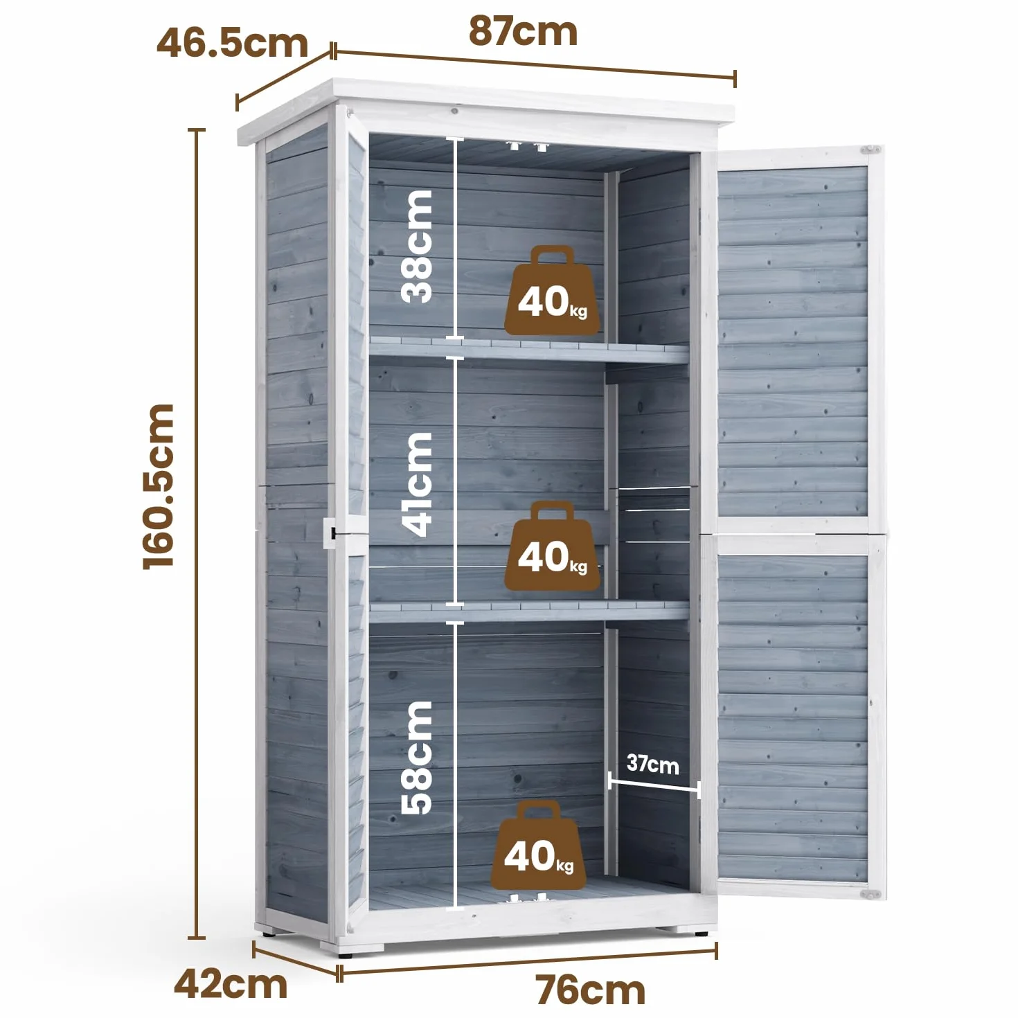Armoire de Jardin en Bois 160 x 87 x 47 cm Gris Utilisation Extérieure