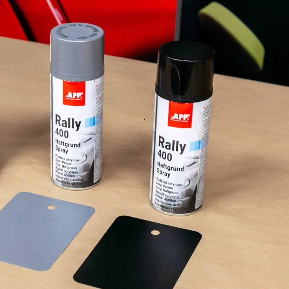 APP Rally 400 Acryl Primer Spray Noir 400 ml - Apprêt universel pour carrosserie, métal, plastique, bois