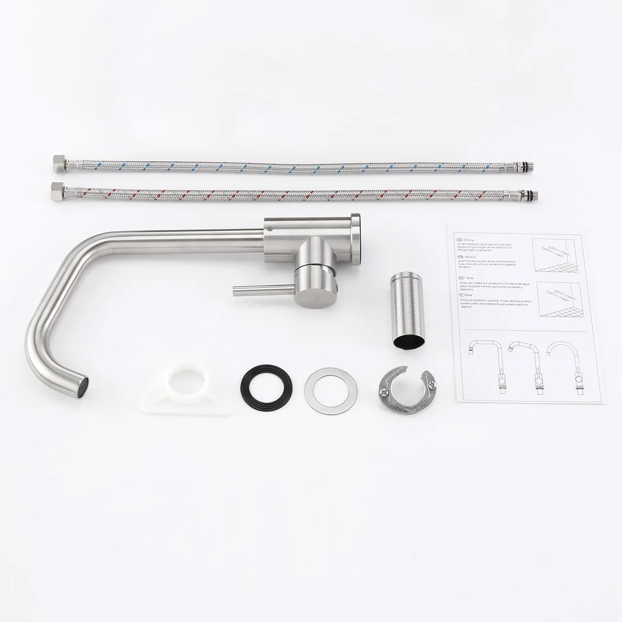 Robinet Cuisine Acier Inoxydable Brossé Mitigeur Evier Haute Pression Pivotant 360° Eau Chaud Froid Cartouche Céramique