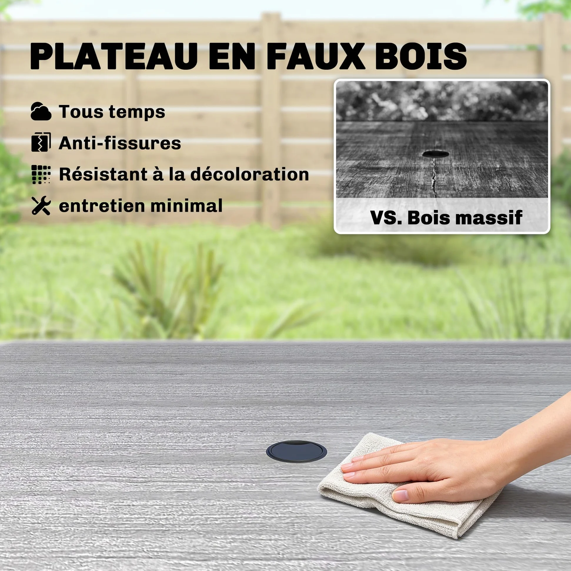 Outsunny Table de Jardin rectangulaire pour 4 Personnes, Table à Manger extérieure avec Trou de Parasol et Pieds en métal, pour Balcon, Porche, terrasse, 85 x 85 x 72,5 cm, Gris