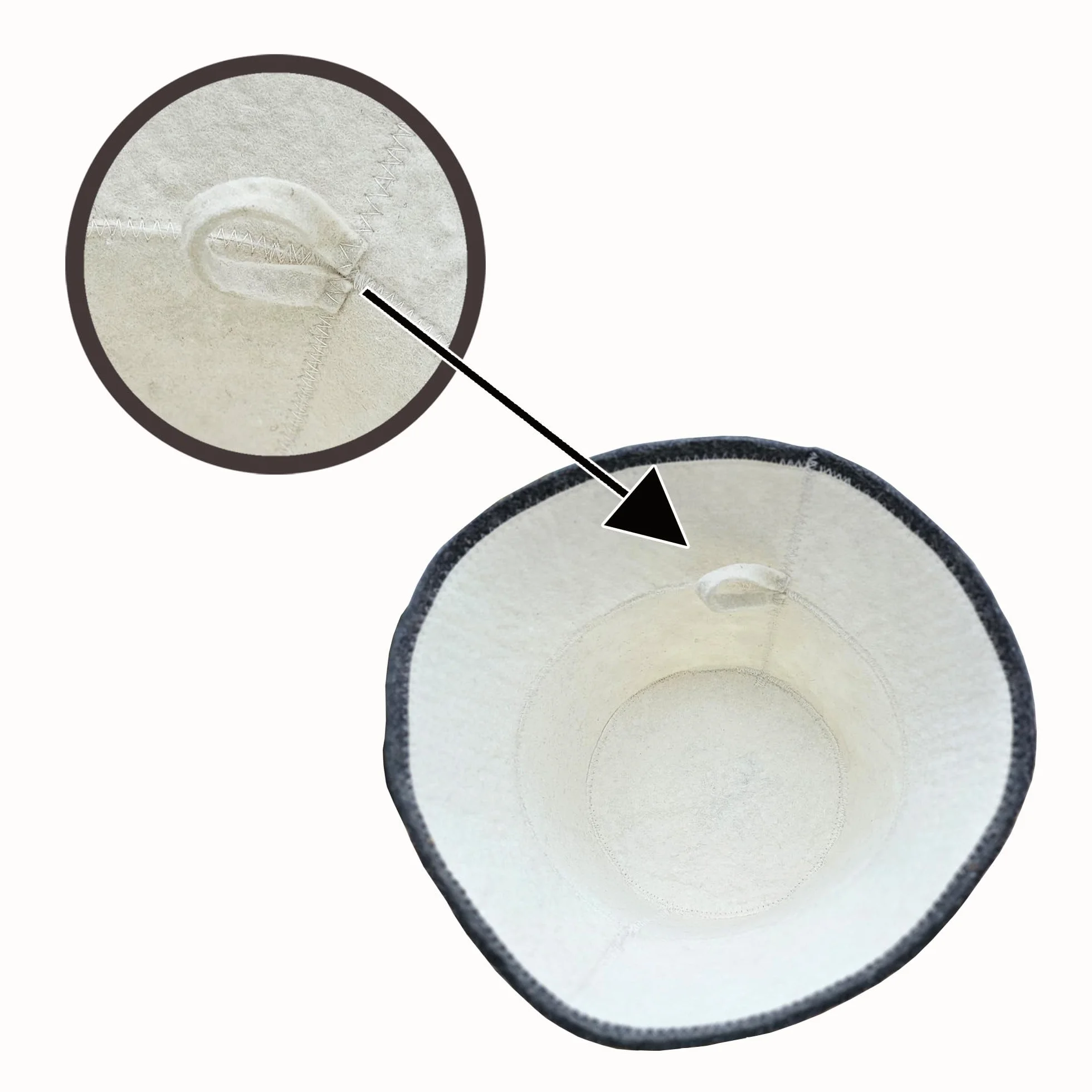 Chapeau de Sauna pour Femme en Feutre de Laine 100% avec Broderie Florale Blanc/Gris