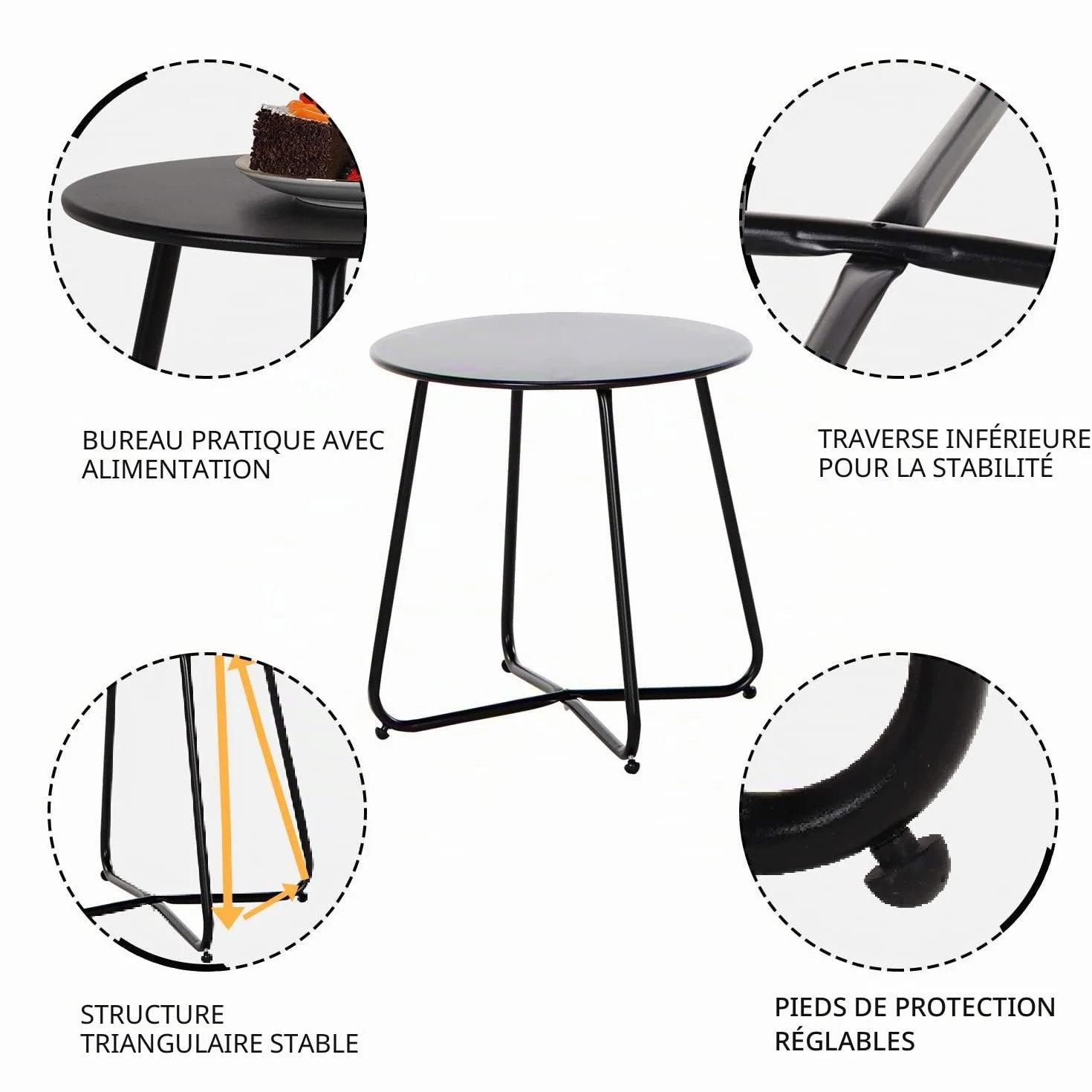 Grand patio Petit Table d'Appoint, Couleurs Variées, Café Table, Acier de Première Qualité, Poids Léger, Table Basse pour Bureau, Balcon, Cuisine et la Chambre (Noir)