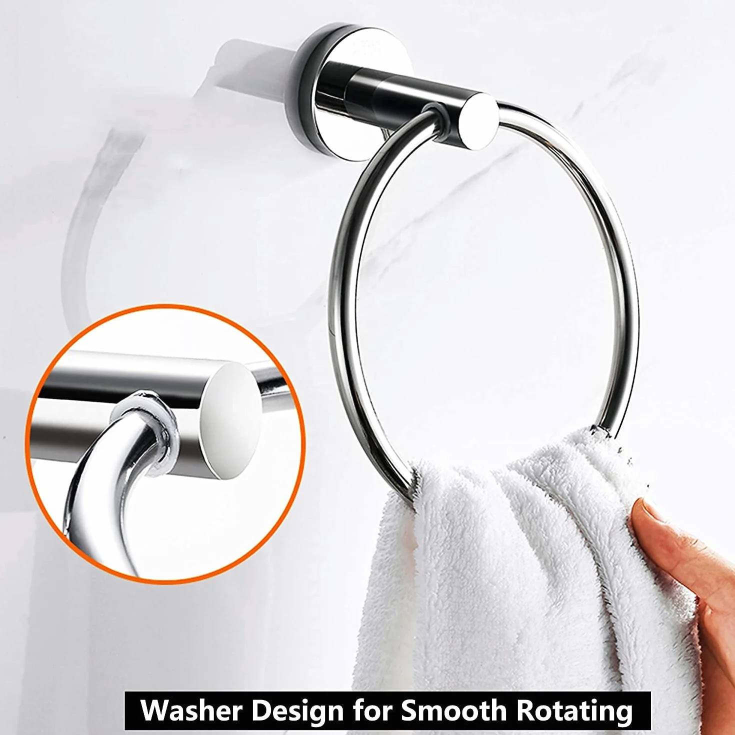 Porte Serviette Acier Inoxydable 16 cm Mural Rond Argent pour Salle de Bains