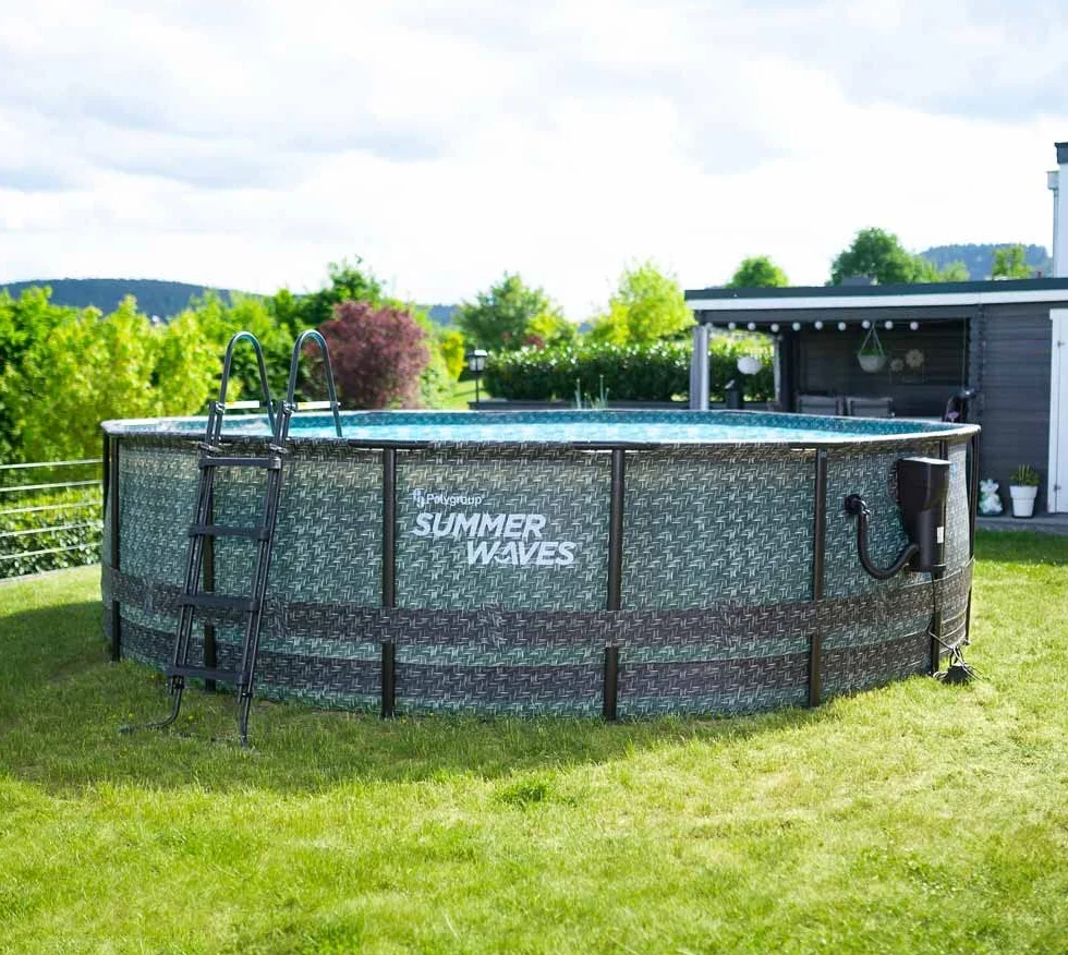 Summer Waves Piscine hors-sol Elite Frame rotin Gris Ø 488 x 122 cm