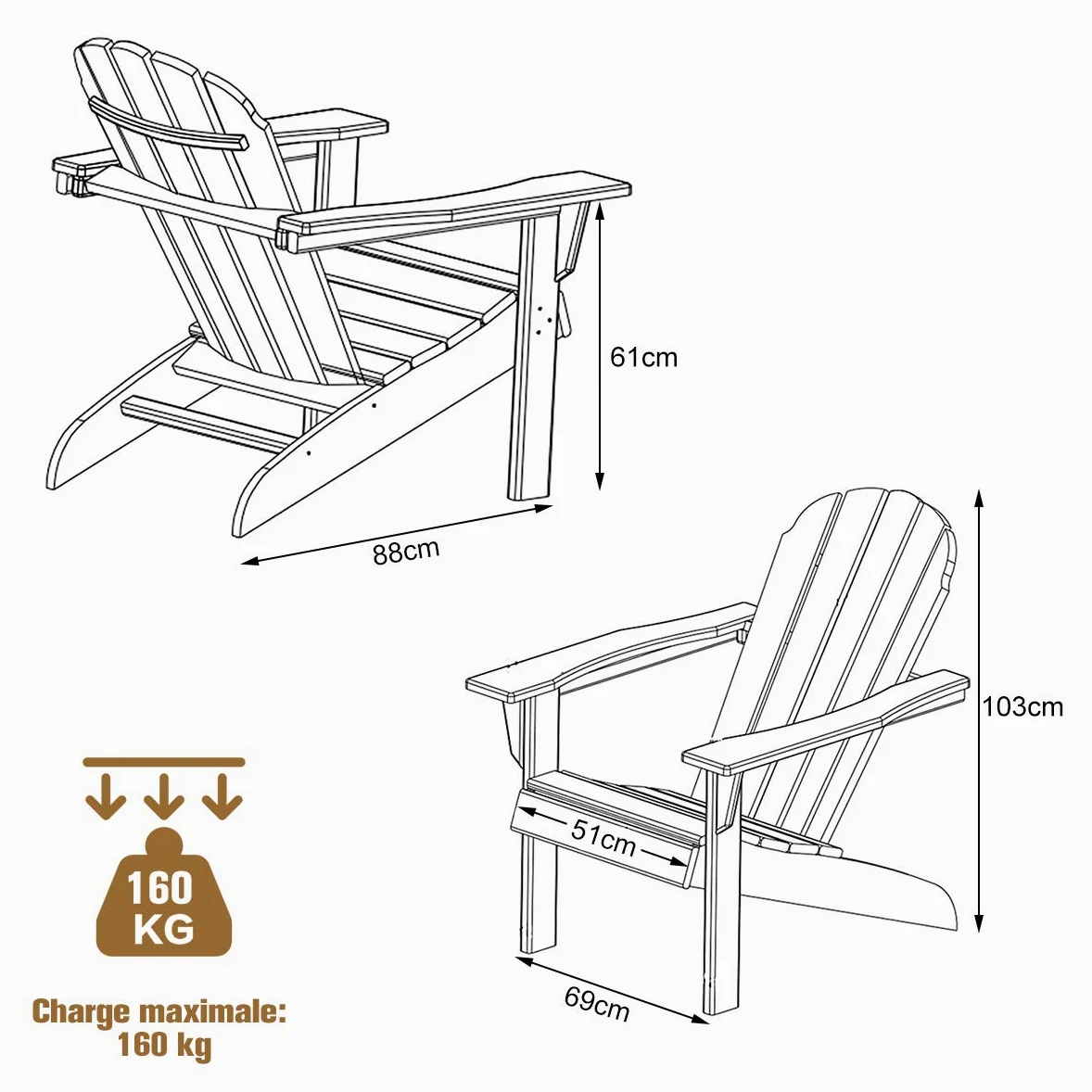 GOPLUS Fauteuil Jardin Exterieur avec Dossier Incurvé, FSC 100%,Fauteuil Adirondack en Bois Massif, Chaise Adirondack, Charge 180 kg, Idéal pour Jardin, Terrasse, Piscine (69x88x103CM,Naturel,1)
