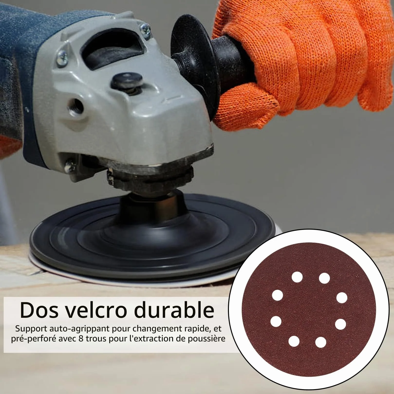 Disques Abrasifs 125 mm 5 Pouces Grain 80 8 Trous Papier Abrasif pour Ponceuse Orbitale