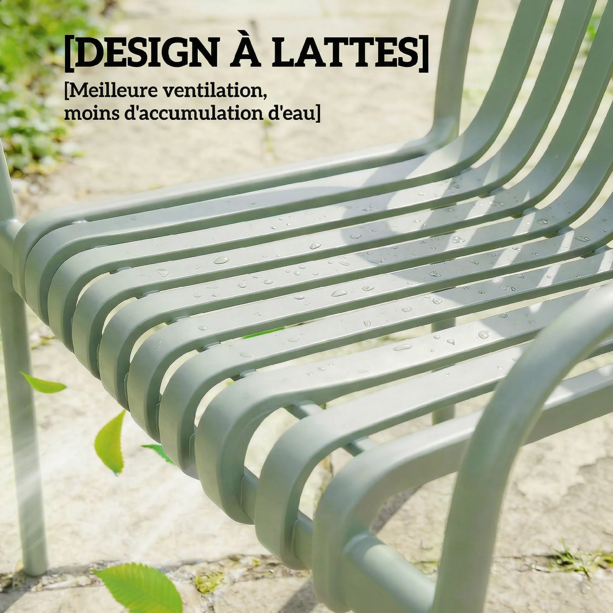 Outsunny Lot de 4 Chaises de Jardin Empilables en Polypropylène Anti-UV - Fauteuil de Terrasse avec Accoudoirs et Dossier à Lattes Ergonomique - Chaises de Salle à Manger Extérieures, Gris Vert