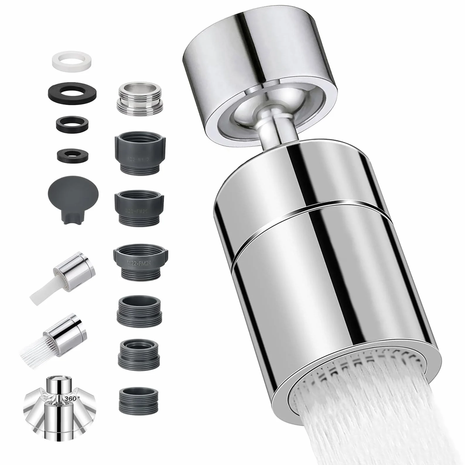 Aérateur de Robinet 360° Pivotant, 2 Modes Mousseur Robinet Economie Eau pour Évier Cuisine Salle de Bain