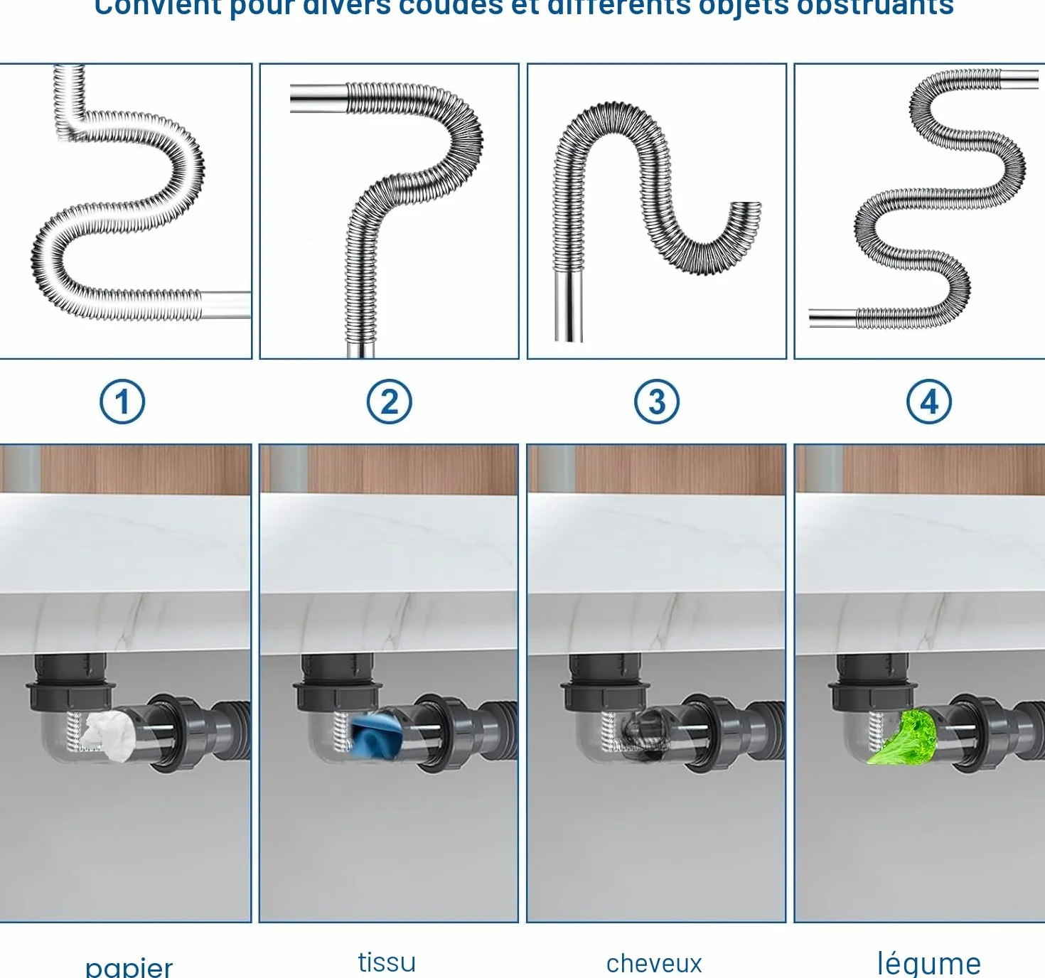 Furet Déboucheur Canalisation Professionnel Lot de 2 3m 0,6m Pour WC Evier