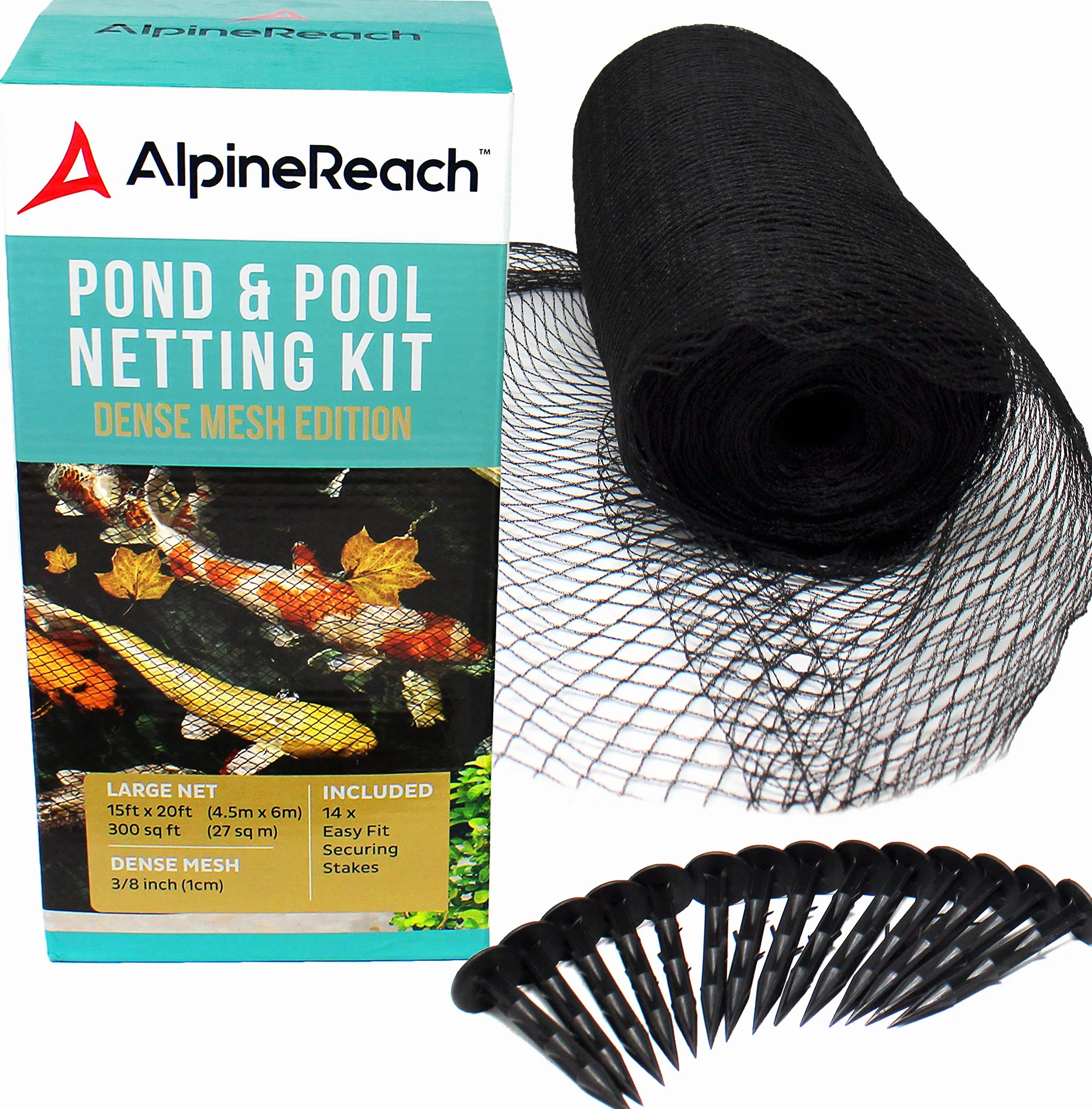 AlpineReach Filet pour Bassin à Koï 4,5m x 6m Noir, Mailles Fines Protection Oiseaux Chats Prédateurs UV, Piquets Inclus