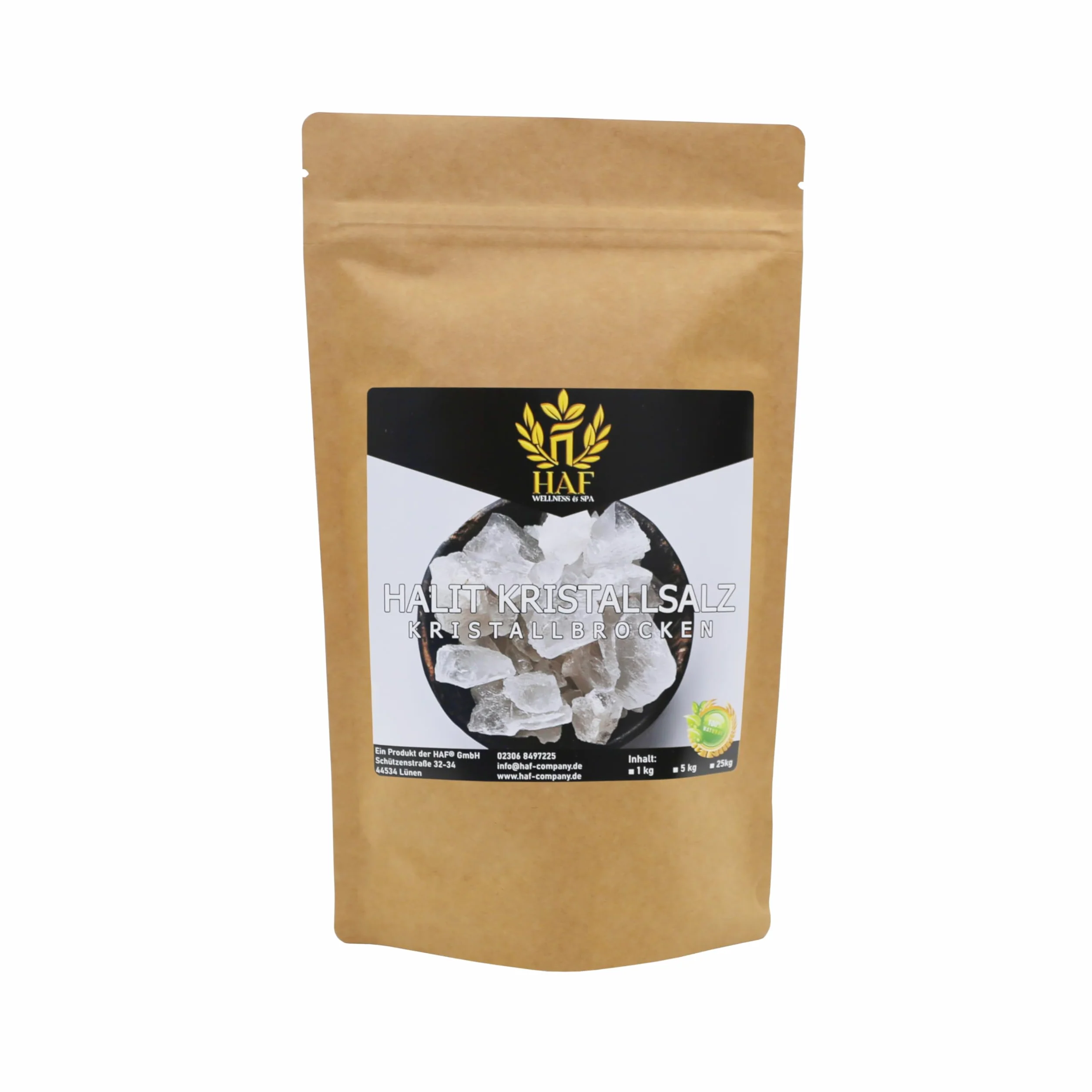 HAF® Halit Morceaux de sel blanc 1 kg | Gros morceaux de sel gemme sans additifs | Taille 2-5 cm